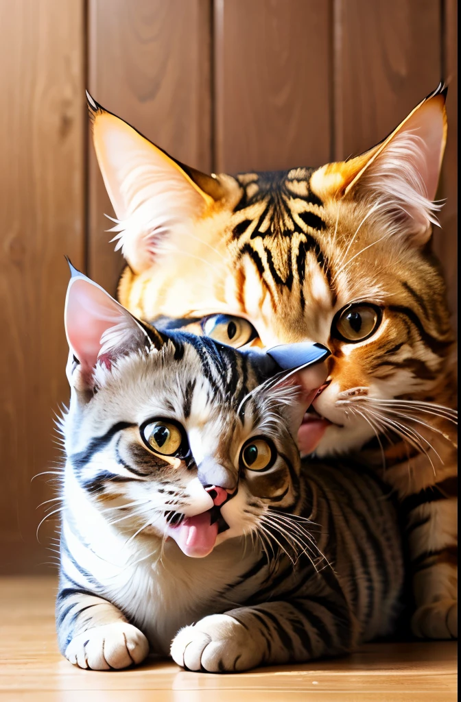 On your back、Cat、2 animals、open your mouth