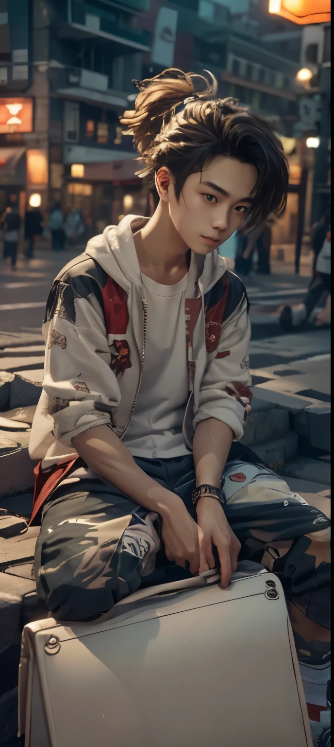 RAW photo, a portrait photo of 21 y.o man in casual clothes, night, city street, (high detailed skin:1.2), 8k uhd, dslr, soft lighting, high quality, film grain, Fujifilm XT3