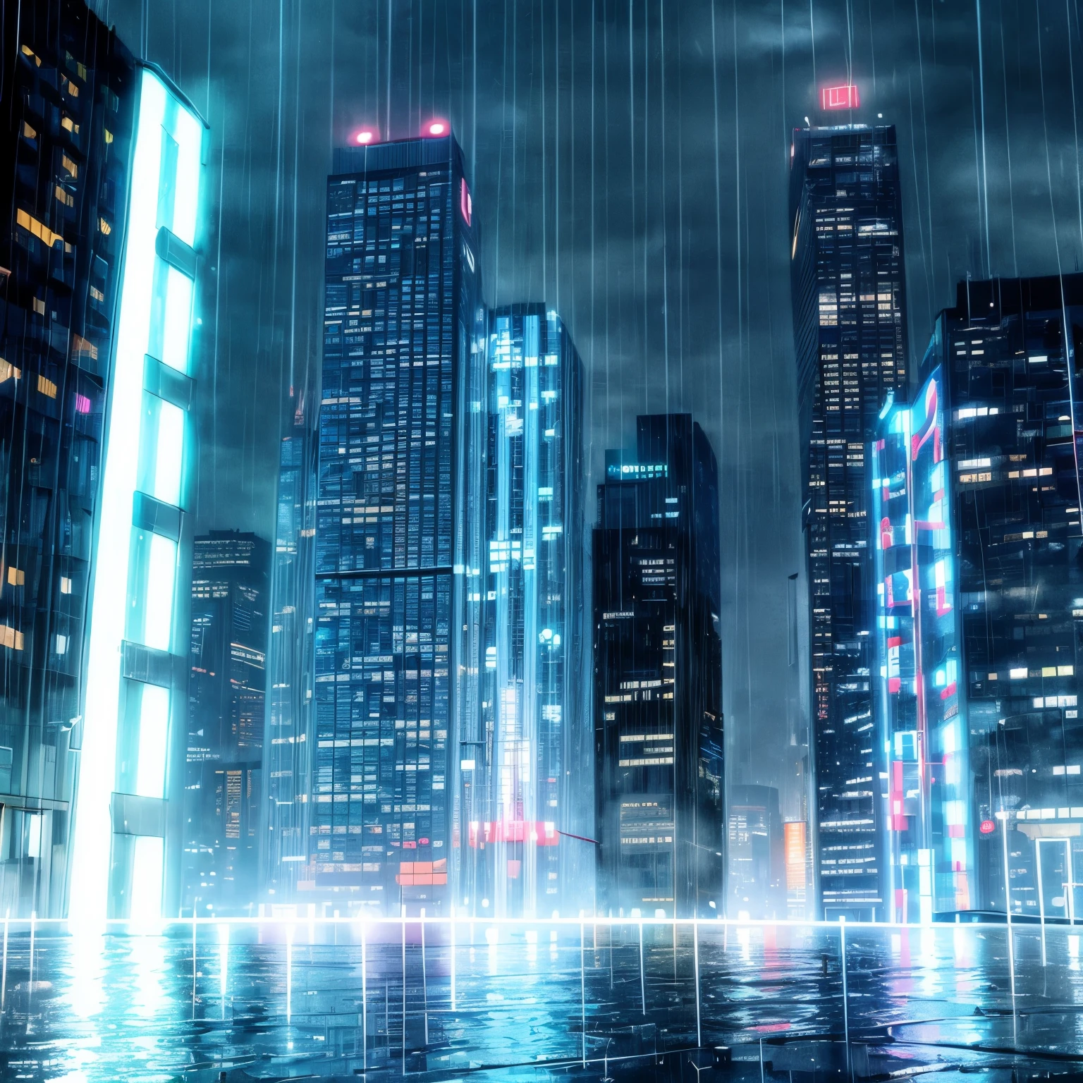 city, (((rain))), ((((lit-up)))), (((daytime))), (((no people))), ((fade fx on buildings))