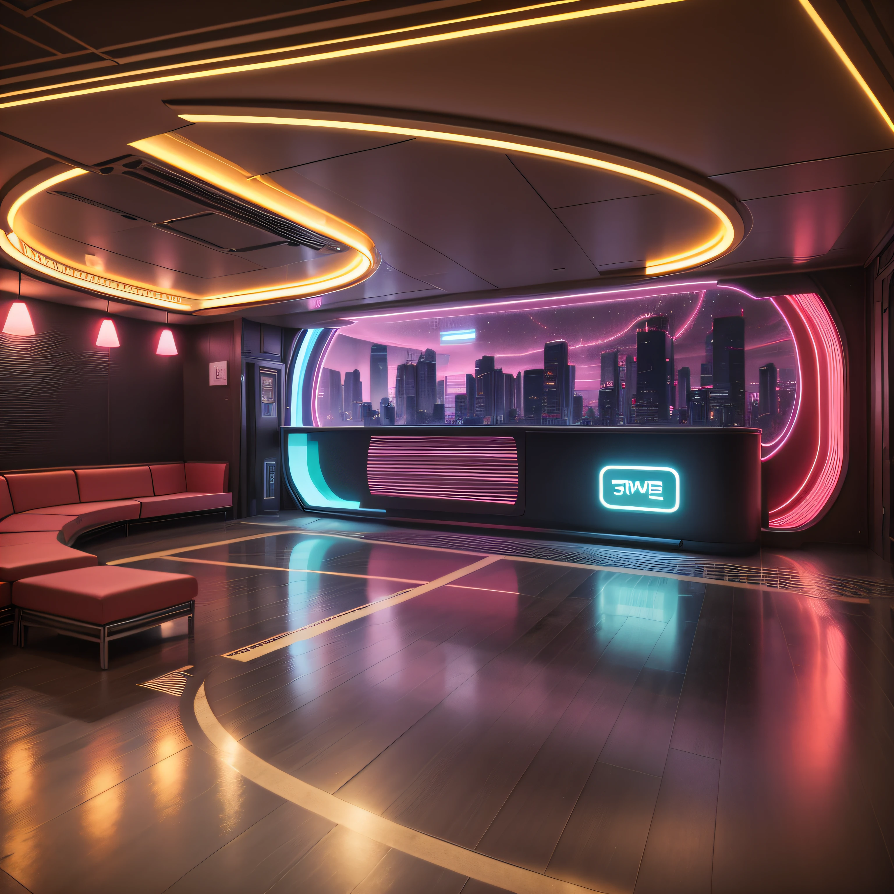 background, neon, KTV interior feeling, decreased sense of space, Realistic, super Realistic, according to physical effects