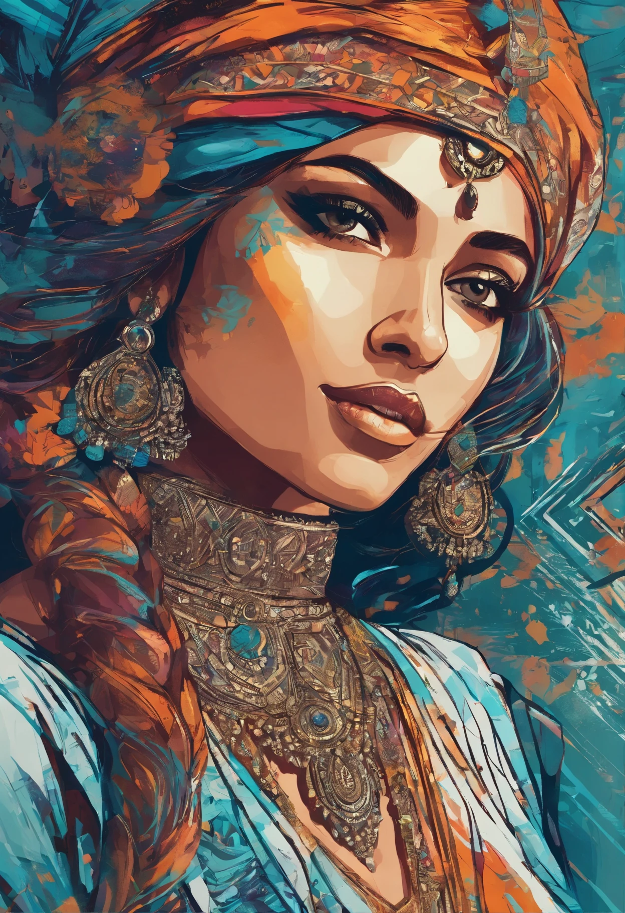Close-up of an Indian woman in sari, Digital illustration style, Digital Illustration Portrait, Trends in Artstration, in the art style of bowater, detailed portrait of anime girl, digital anime illustration, Painted in the style of Artgerm, Portrait of Martin Ansin, Detailed pictorial portrait, Digital Illustration -, artgerm. High Detail