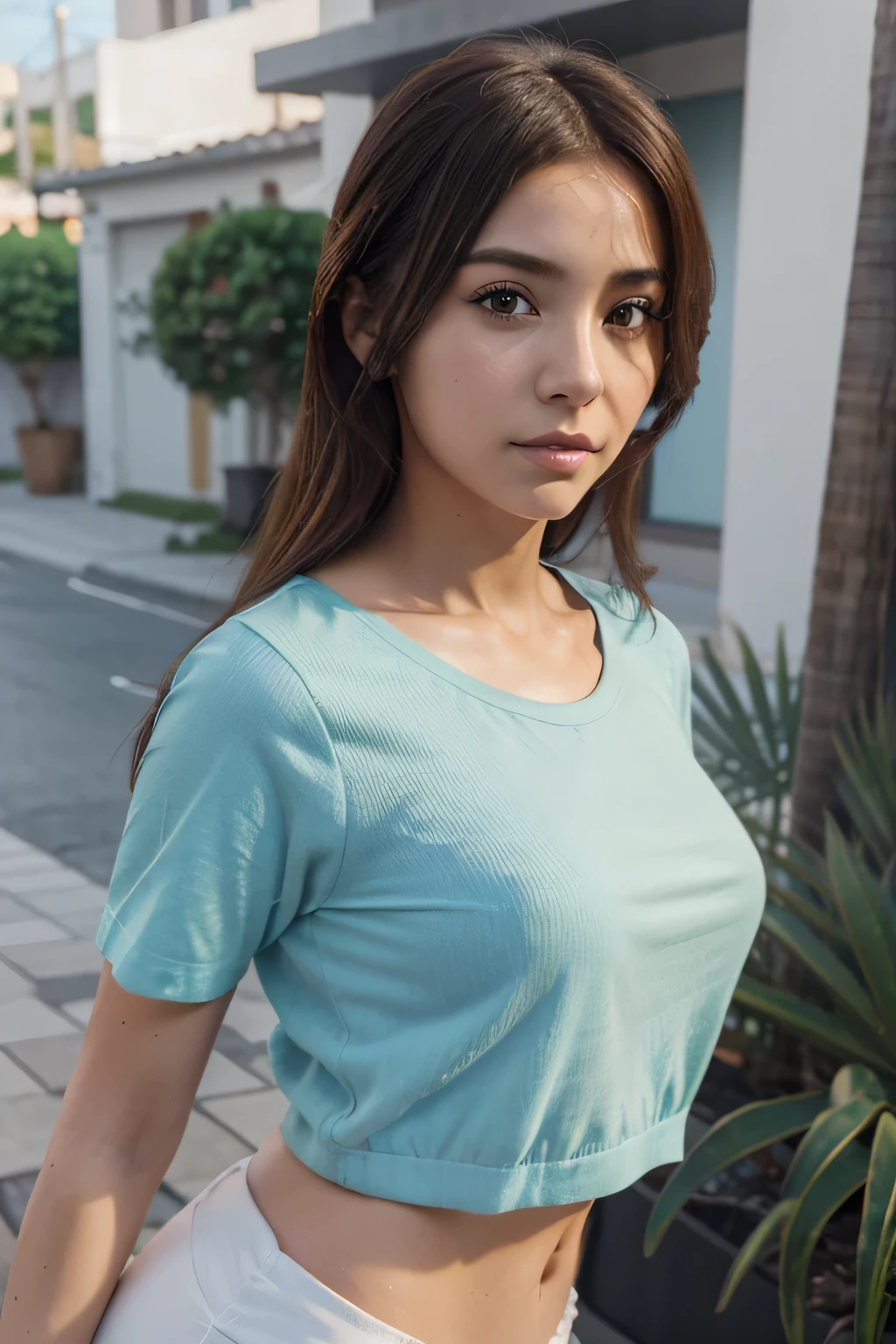 Alta calidad, 4k, en el marco de, Primer plano retrato de mujer de cabello rubio con camisa blanca y falda azul claro, render fotorrealista de chica anime, Render de linda chica anime 3D, April Representation, Modelo de cuerpo completo de Anime VTuber, xianxia de cuerpo completo, modelo de youtuber virtual live2d, arte cg anime suave, Retrato realista Cuerpo completo Estilo anime realista 3D, cuerpo completo fotorrealista  