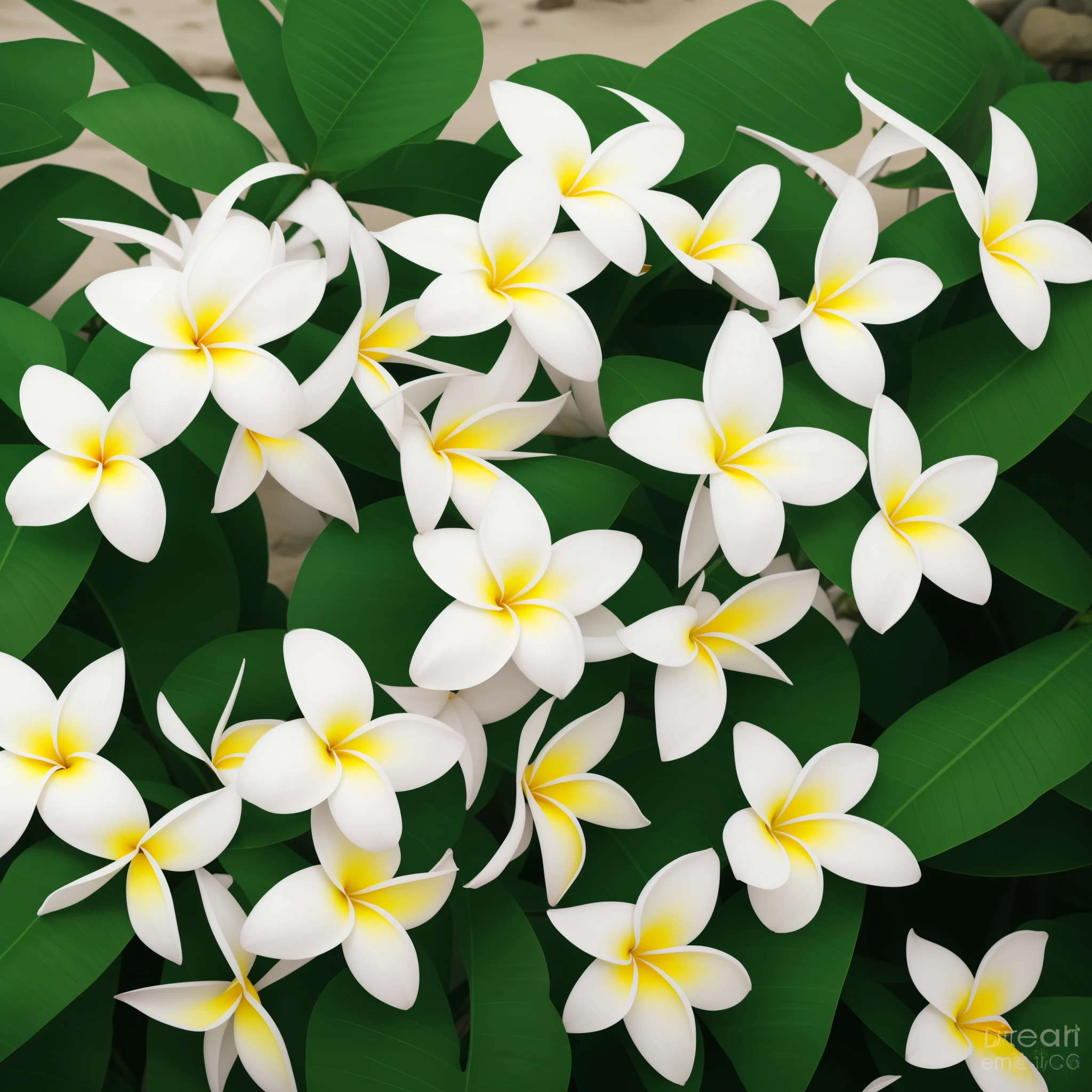 photograph - plumea by the beach by david gordon, blooming tropical flowers, plumeria, tropical flowers, beautiful tropical flowers, bloom and flowers in background, with yellow flowers around it, beautiful flower, incredibly beautiful, white flowers, 🌺 cgsociety, beautiful flowers, flowers and blossoms, nature and floral aesthetics, beutifull, flowers in background, flowers blooming, blooming flowers