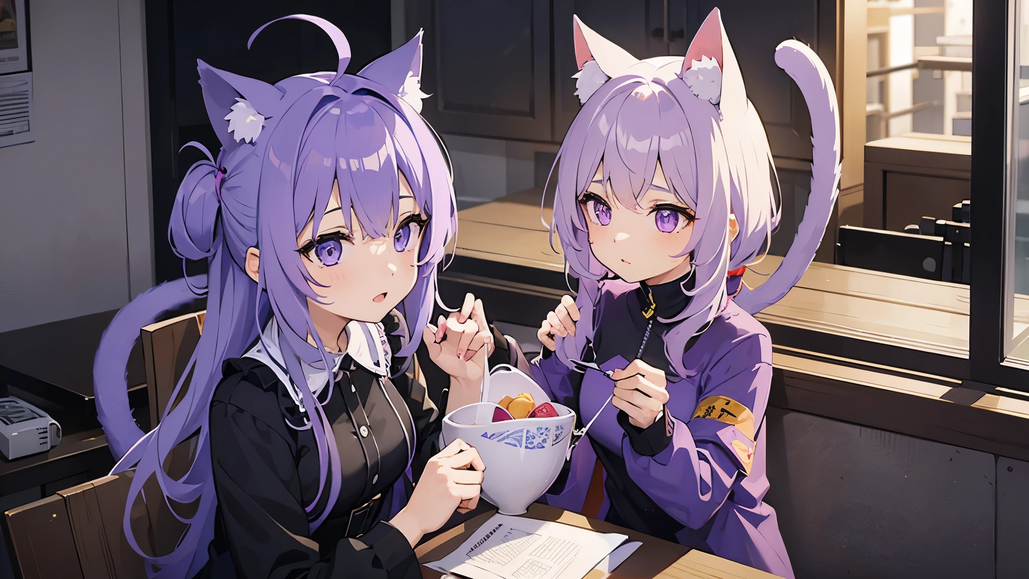 girl、light purple hair、Cat ear、Ahoge、