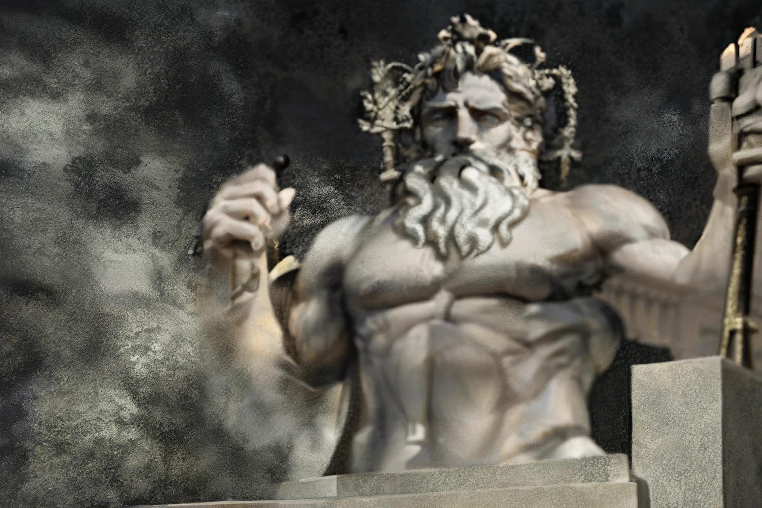 a close up of a statue of a man with a beard, godlike and stoic, furious god zeus, the god zeus, greek god, the god hephaestus, hephaestus, stoic, marble statues, herculean, stoic pose, stoic and calm, stoicism, the god hermes, the greek god