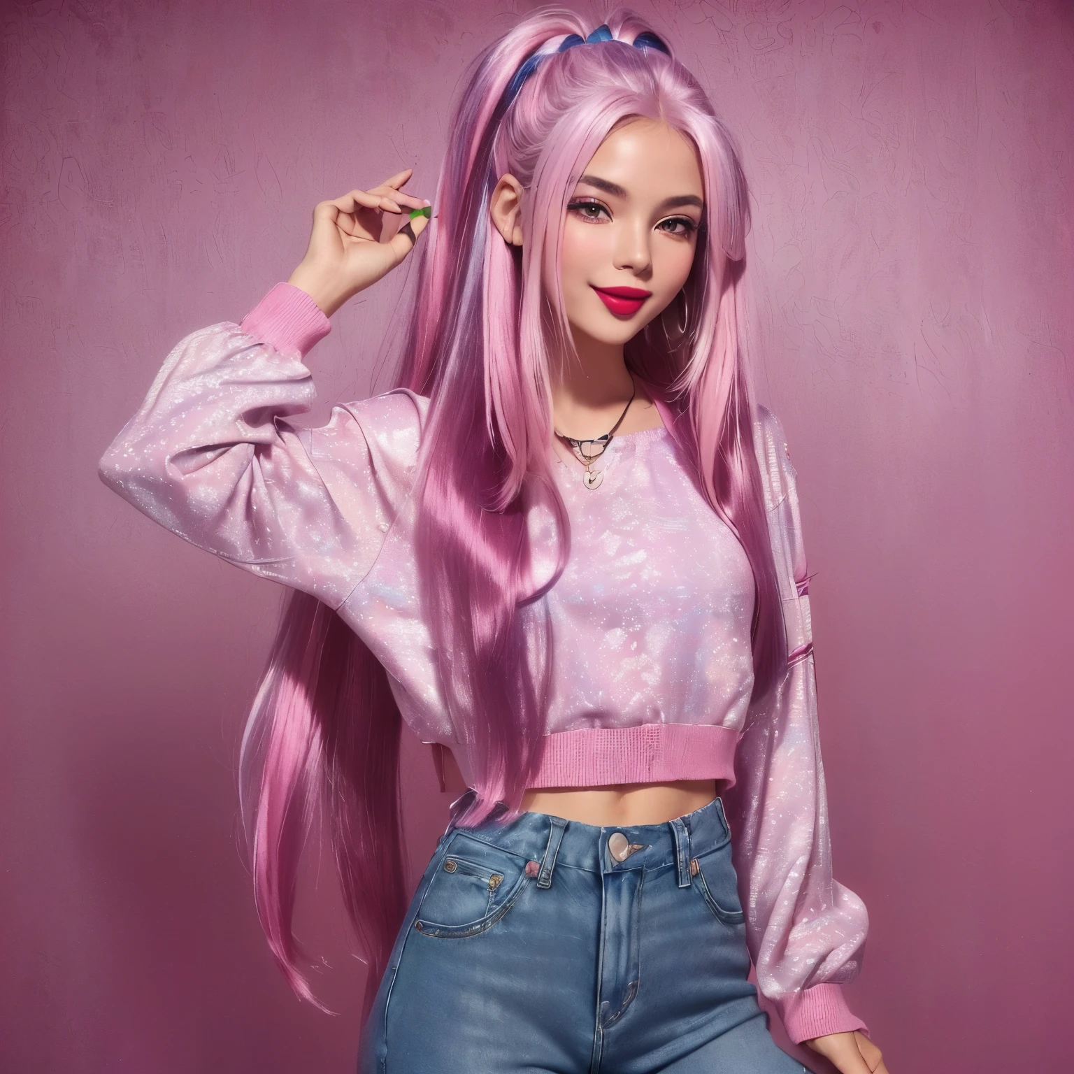 1girl, (((solo))), (((beautiful))), (((long loose silky hair, any colour hair))), (((any skin colour))), (((lipstick, any colour lipstick))), (((blush))), (((smile))), ((((casual 90's clothes, fashionable 90's attire, trendy style)))), (((stylish accessories))), (((colourful 90's background, any pattern)))