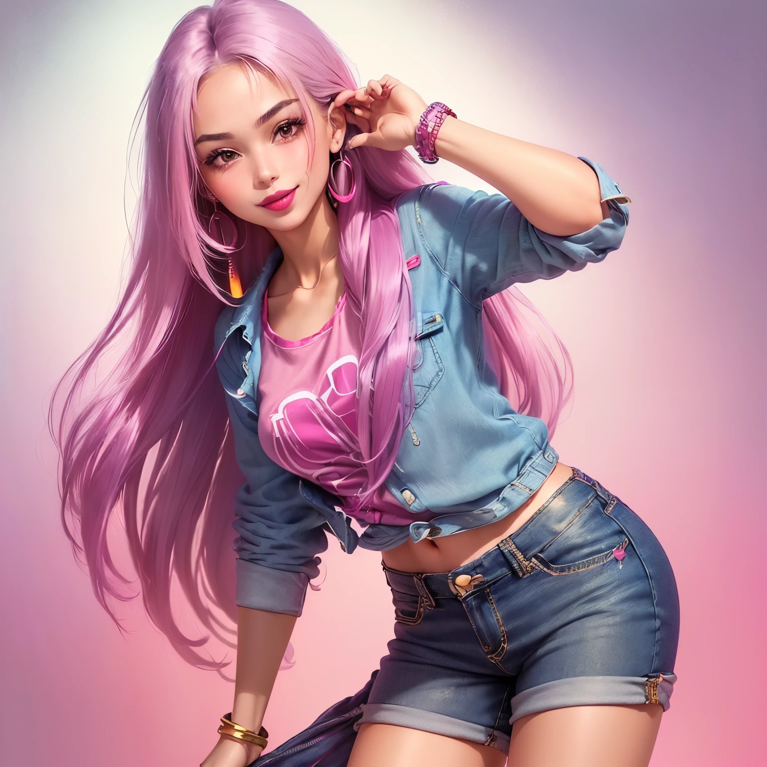 1girl, (((solo))), (((beautiful))), (((long loose silky hair, any colour hair))), (((any skin colour))), (((lipstick, any colour lipstick))), (((blush))), (((smile))), ((((casual 90's clothes, fashionable 90's attire, trendy style)))), (((stylish accessories))), (((colourful 90's background, any pattern)))
