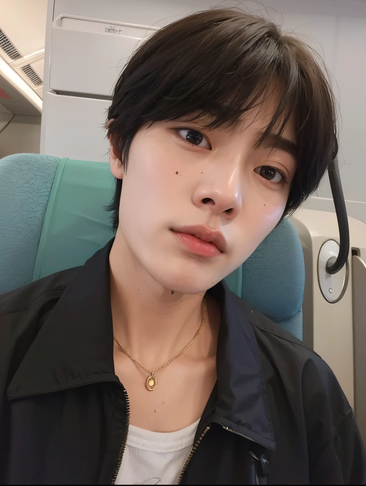 arafed man with a black jacket and a necklace on a train, kim doyoung, jung jaehyun, inspired by jeonseok lee, wonbin lee, hyung tae, hong june hyung, male ulzzang, south korean male, taejune kim, wan adorable korean face, jinyoung shin, jaeyeon nam, seseon yoon, hyung tae kim