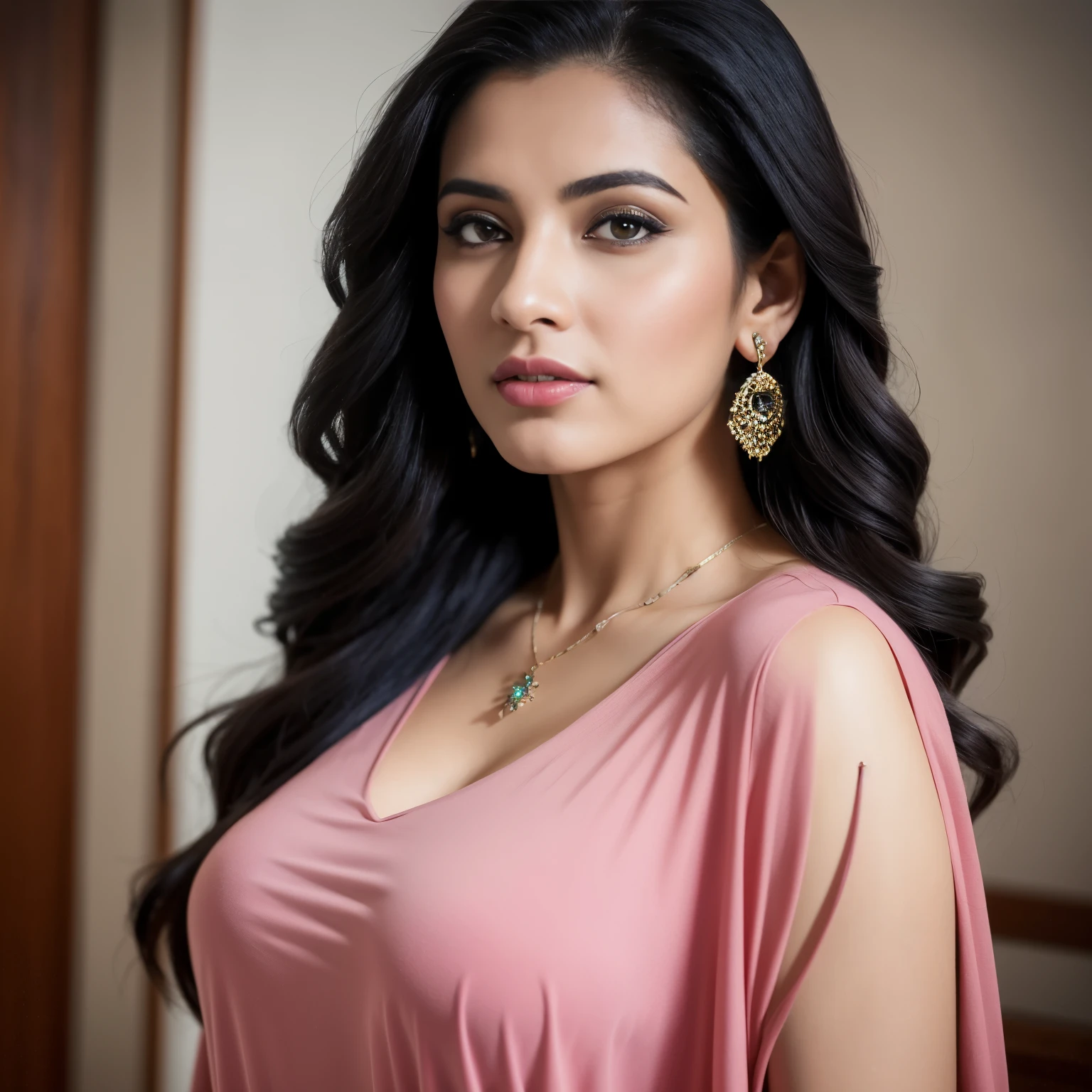 side topless portrait of A confident-looking indian woman princess with long flowing hair, hazel eyes, wearing sea green designer jewellery, designer royal crown, visible c-cup breast sitting on royal garden, palace background, bokeh perfect composition, hyperrealistic, super detailed, 8k, high quality, trending art, trending on artstation, sharp focus, photo shoot, intricate details, highly detailed, art by greg rutkowski