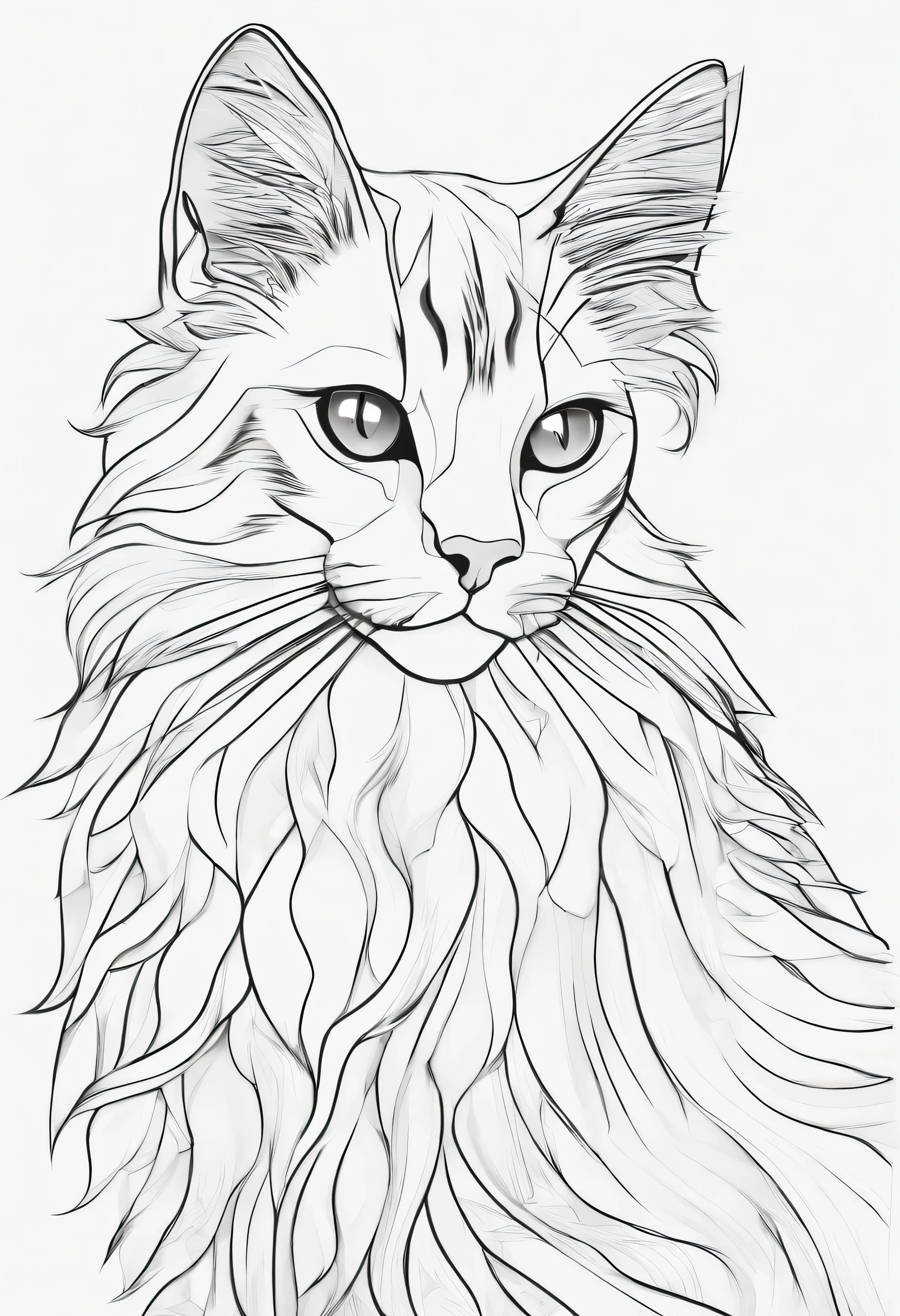 Create a stress-free coloring page with the charming Somali cat breed. O estilo deve ser cartunesco, with thick lines for easy coloring and no pre-existing colors. Illustrate the Somali cat in a dynamic and fun pose, Exibindo seu longo, pelagem luxuosa e cauda espessa distinta.

Cerque o gato com um fundo simples, using a pure white background to allow children to focus on the coloring experience. Adicione elementos sutis que capturem a natureza aventureira e curiosa do gato somali, como um brinquedo pendurado ou uma janela iluminada pelo sol.

Make sure there is ample space for children to express their creativity as they color the Somali cat with their favorite shades.. This coloring page aims to provide a calming and fun activity, oferecendo aos jovens artistas uma oportunidade sem estresse de dar vida ao cativante gato somali.