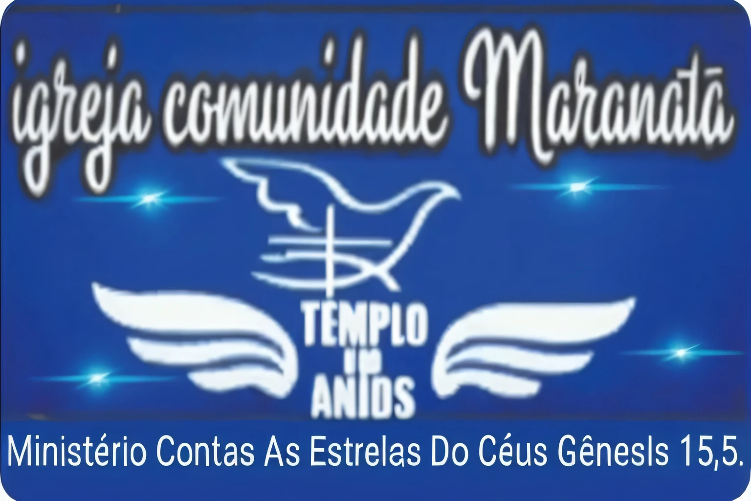 a blue sign with a white dove and the words tempio astrelas do ceus genesis 15, seu madruga, by Almeida Júnior, cesede, by Almada Negreiros, center of image, azulejo, by Rodolfo Amoedo, ommatidia, mateus 9 5, header with logo