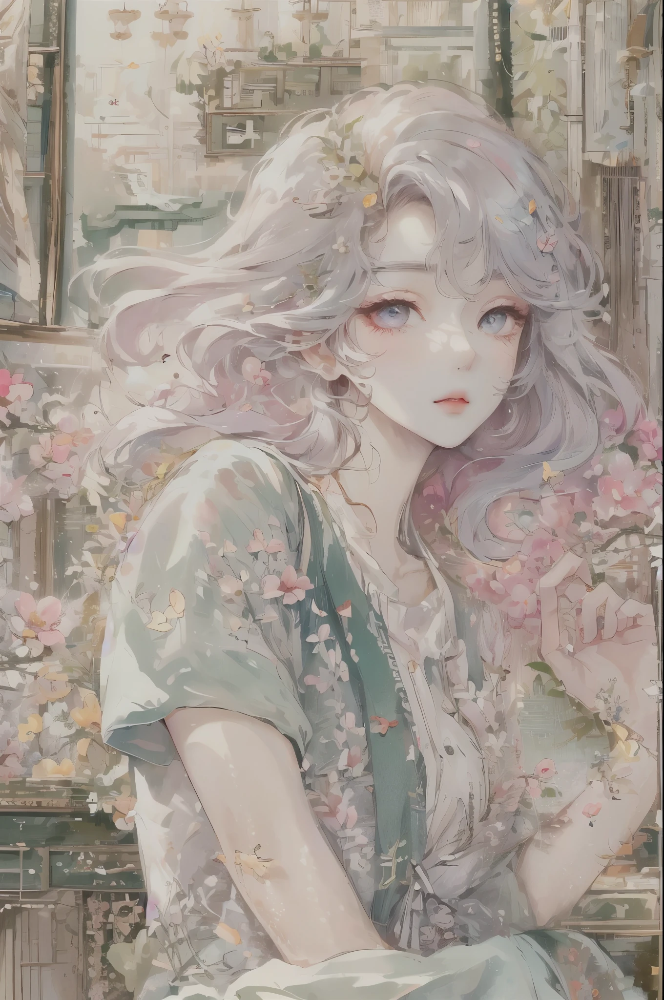 Ridiculous, masterpiece, best quality, light color, pastel colors, Korean girl beautiful face , beautiful hair , a character in korean drama, Anime eyes, semi-casual wear, masterpiece背景, Detailed background