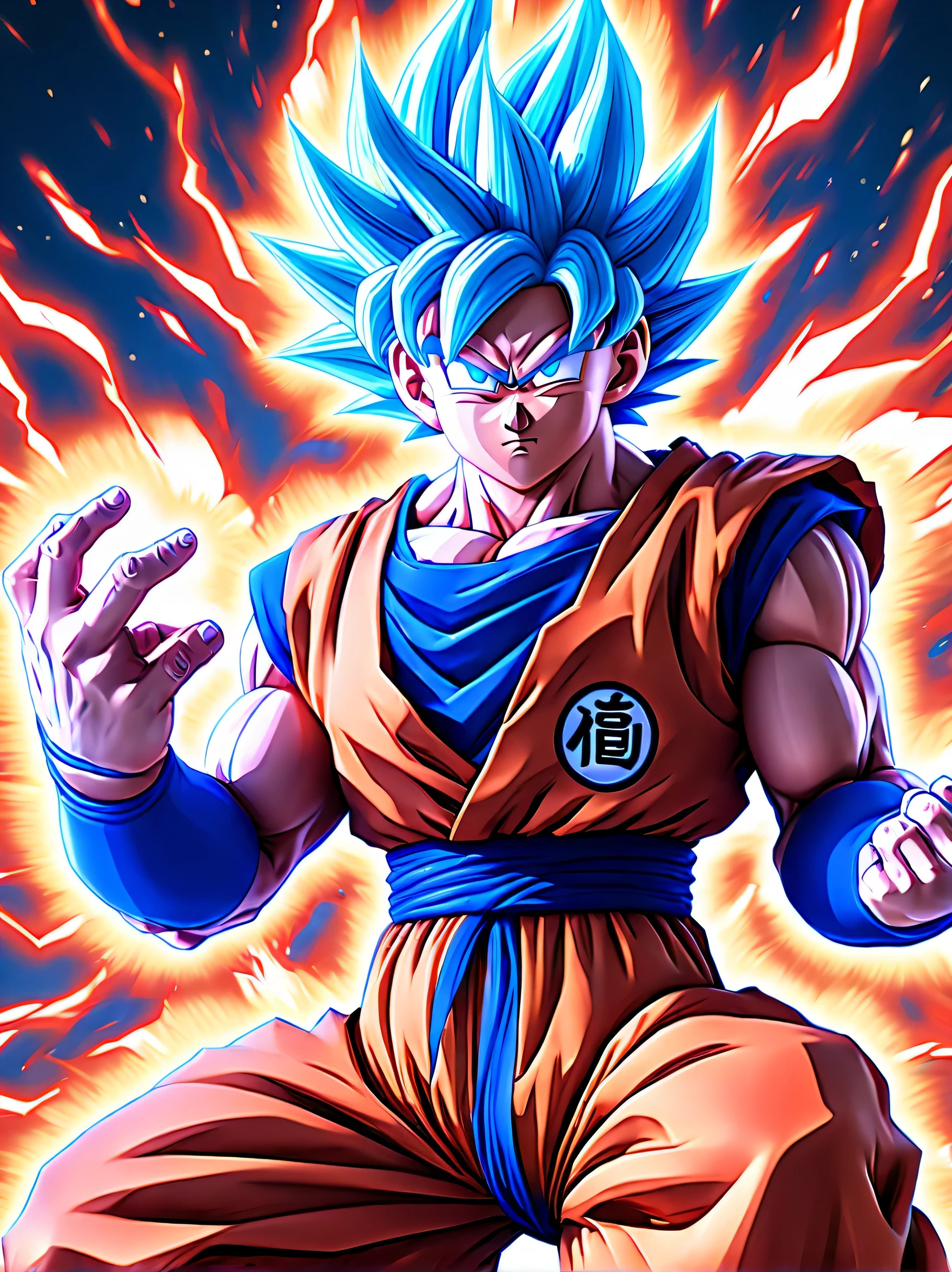 "Testemunhe o poder eletrizante de Goku enquanto ele libera sua forma Super Saiyan Blue Kaioken, seu cabelo brilhando em um azul brilhante e seu corpo cercado por uma aura pulsante de ki. Rendered in Akira Toriyama's iconic style, This illustration captures the essence of the legendary warrior.", Dragon sphere, Ultra instinto, Dragon Ball Super, de arte, arte oficial, arte em alta qualidade, high definition art, anime foda 8K, Retrato altamente detalhado de Goku, arte oficial work, 4K manga wallpaper, 8K!, arte oficial do anime, An epic anime of a man of energy, 8K!!, Estilo anime 4K, Goku, Retrato de Goku, Camera Ship