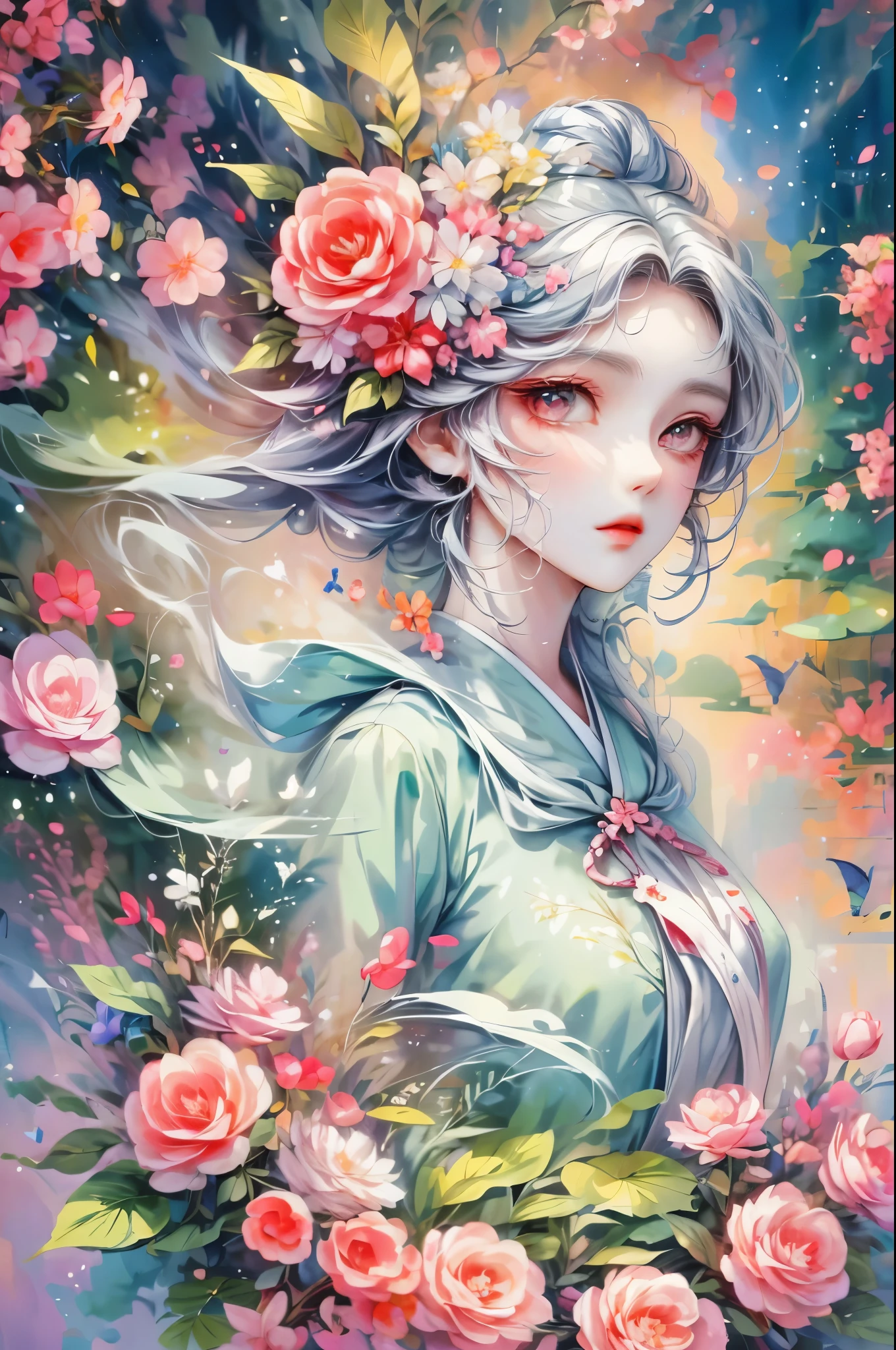 Ridiculous, masterpiece, best quality, light color, pastel colors, Korean girl beautiful face , beautiful hair , a character in korean drama, Anime eyes, semi-casual wear, masterpiece背景, Detailed background