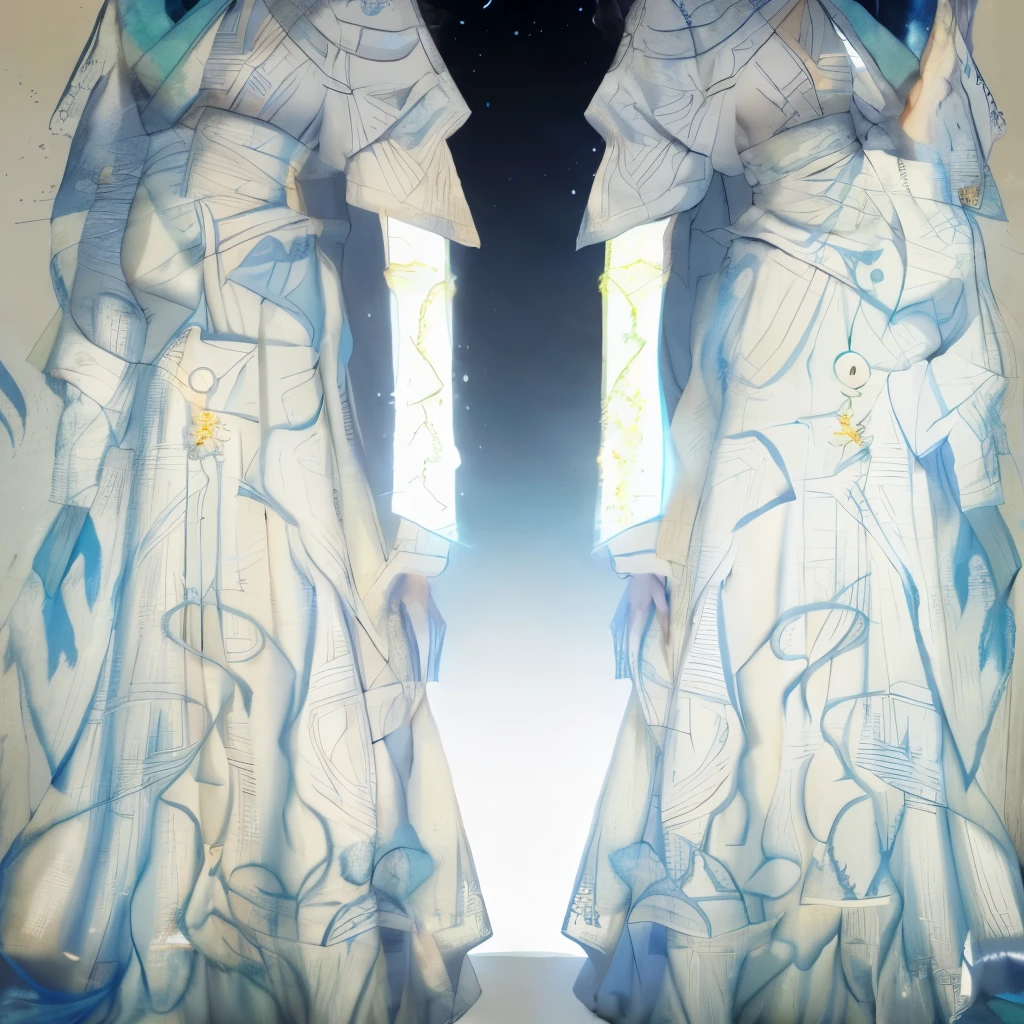Two pictures of two people standing side by side, animation key frames, rotoscoped, neutral posture, humble gesture, anime poses, Symmetrical body features, Head and upper body only, highly symmetrical body parts, symmetrical posture, dynamic pose perspective, Head and body symmetry, face to face, true body proportions,Two men stood side by side, cloud mage robes, Moon themed clothing, cotton cloud mage robes, ornate Flowing robes, Astral Witch Clothes, Flowing robes, intricate fantasy robes, Gorgeous robes, classical robe, wearing Flowing robes, intricate robe, Dark blue and white robe, flowing magic robe, Stately robes, fantasy robe, Dress up in dreamy formal attire