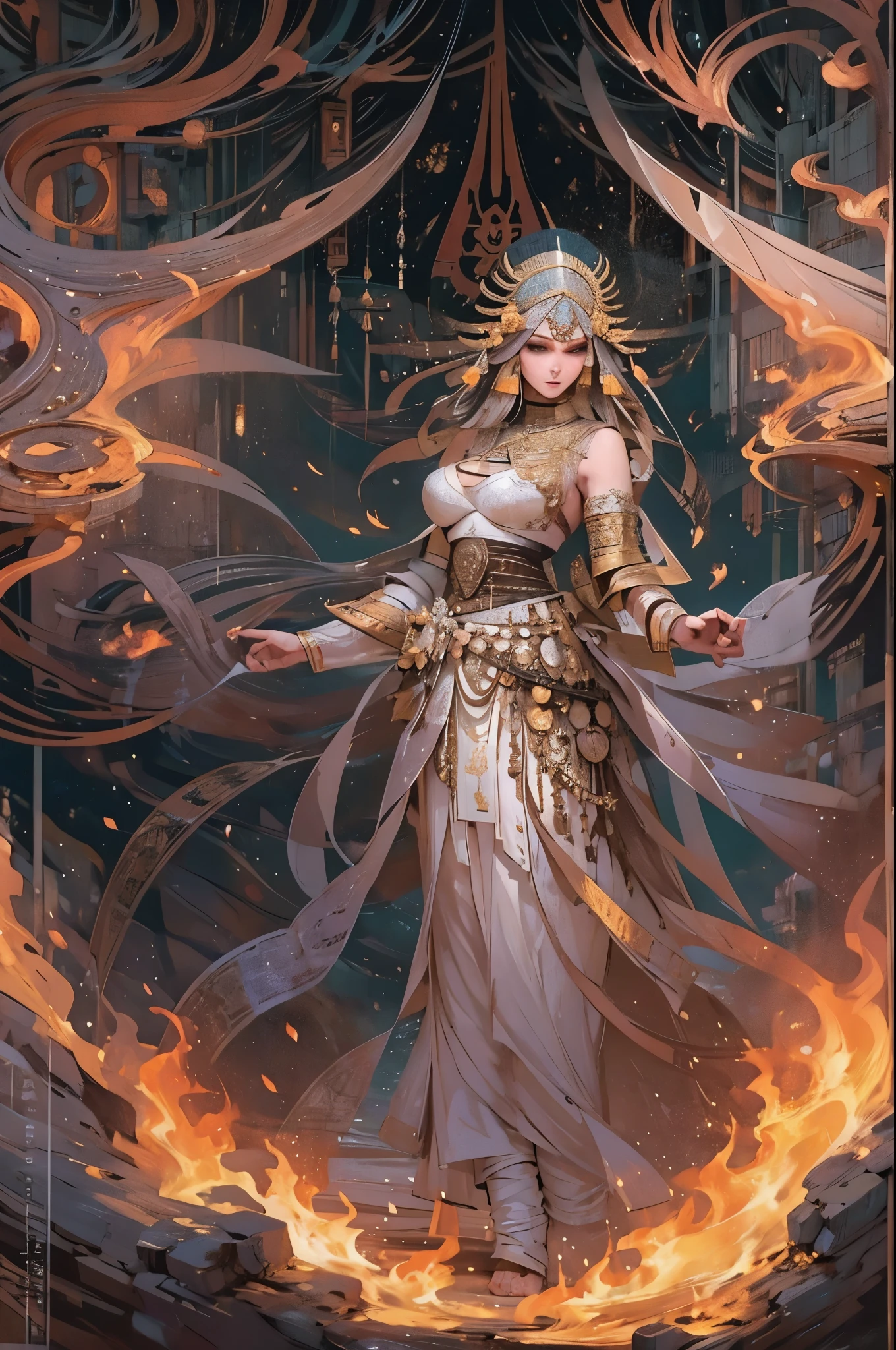 depicts a goddess of war,she is a great giant,she is a lovely princess,Also a powerful warrior,flame,lightning in sky,The top of the mountain is at your feet,mountains in the distance,(fire element:1.4),现实的flame,Highly realistic,correct anatomy,full-body shot,convex,cute big breasts,violent house,,Plum,longing unsatisfied,only genitalia, camel toe,sexy gesture,,Sex huge breasts cleavage, onlyfoot,sexy gesture,(wear:Gorgeous and sexy evening dress,由fire element組成,only ,)1 female,30 years old,married woman,MILF, solo,Beautiful and delicate eyes,(tangled,mandala,tangled,entangled),divine light,gold foil,gold foil艺术,dark background,marvelous and unbelievable,史诗ish作品,(intricate details,Ultra-detailed:1.2),Super real photos, scary, epic reality, faded, ((neutral color)),(pastel colors:1.2), Detailed face, delicate eyes,surreal, + movie shot + dynamic composition, Very detailed, sharpen, ish, warm light, Light effect, dramatic light, (intricate details:1.1), complex background, (Greg Rutkowsky:0.8), laughter,