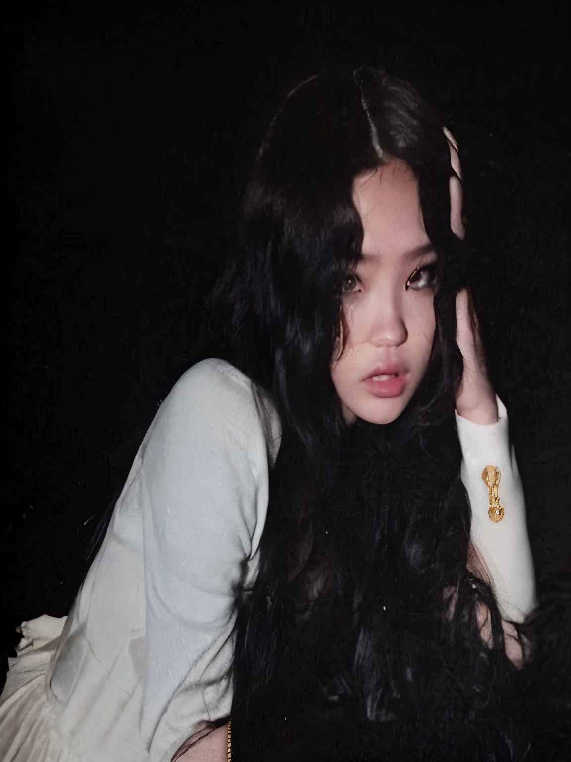 mulher araffed com longos cabelos pretos posando para uma foto, jennie blackpink, portrait of jossi do blackpink, jossi do blackpink, Jisoo do Blackpink, retrato de jisoo blackpink, Jisoo do Blackpink, her face looks like an orchid, imagem vazada, her hair is white, primeira onda, ☁🌪🌙👩🏾, Gongbi, com cabelo comprido