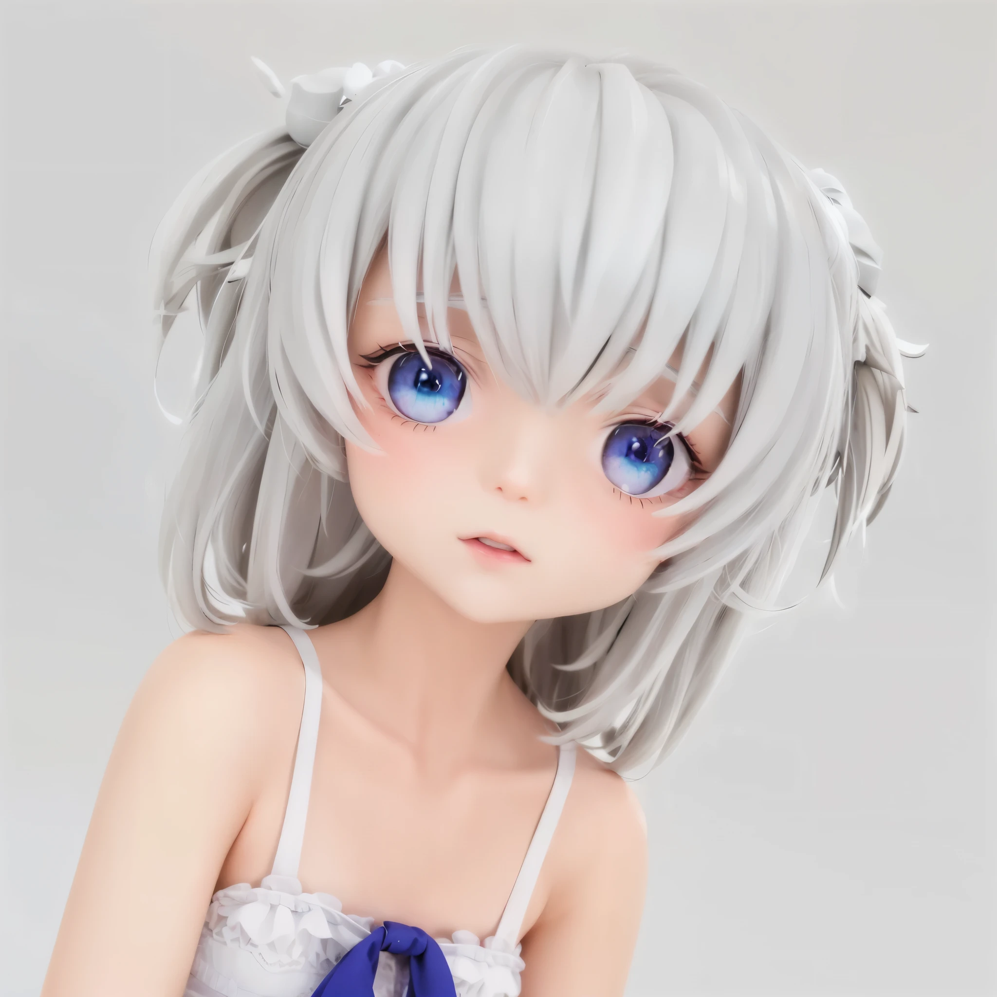 anime - style figure of a white hair girl and blue eyes, anime characters, anime figureturne, render of a cute 3d anime girl, 3d anime girl, Funny company anime style, Anime PVC characters, nayarukosan, Semi-realistic animation, young anime girl, Chiyuki, white hair girl, return, ( Very detailed pictures )