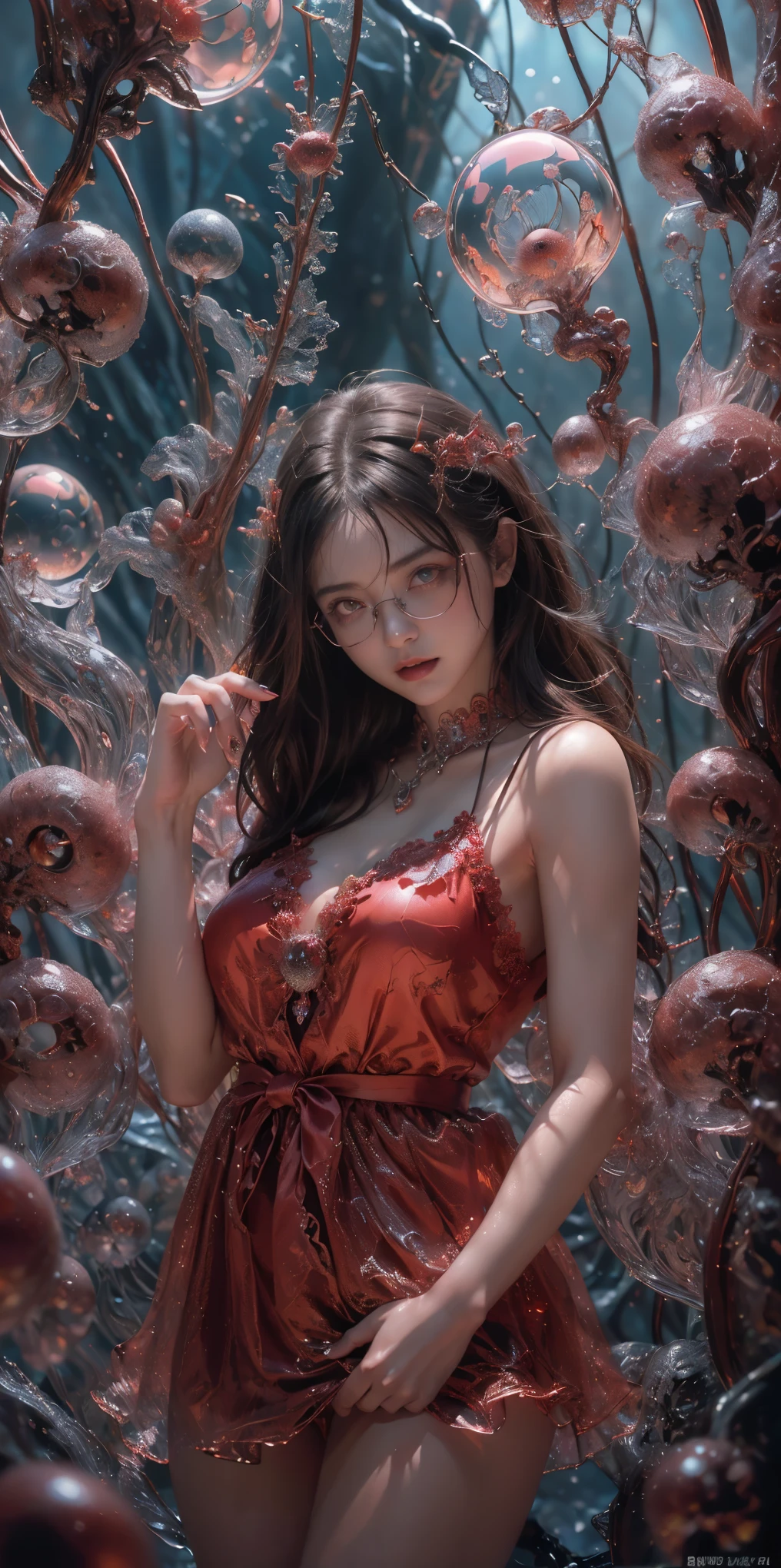 (The best illustrations)、realisitic、ultra-detailliert、The best lighting、Best Shadows、alluring succubus, ethereal beauty, perched on a cloud, (fantasy illustration:1.3), enchanting gaze, captivating pose, delicate wings, otherworldly charm, mystical sky, (Luis Royo:1.2), (Yoshitaka Amano:1.1), Dungeon and Dragon、caves、Dungeon、 A Necromancer、natta、Dark style、Succubus、Devil's Daughter、Bat Wings，(((Demon Hornlack-rimmed round glasses))))、(red eyes glowing:1.6)、​beautiful countenance、Tindall Effect、(High Detail Skins:1.2) absurderes、Ponytail distortion、jewely、Beautiful expression、Toned waist、Wide buttocks、Tindall Effectmasuter piece、top-quality、Highest Standards、Top image quality、masutepiece、intricate detailes、High resolution、Depth Field、natural soft light、profetional lighting、Great smile、(High Detail Skin: 1.2)、photorealistic anime girl render、Strong highlights of the eyes、Perfect Anatomy、crotch open、Shy、Spreading your legs、Panties are visible、Skirt flipping、Body shiny with oilerectile nipple))、8K resolution、intricate clothing、Intricate details、Panties visible through the skirt、Panties in full view、Small panties, pink nipple, pink pussy