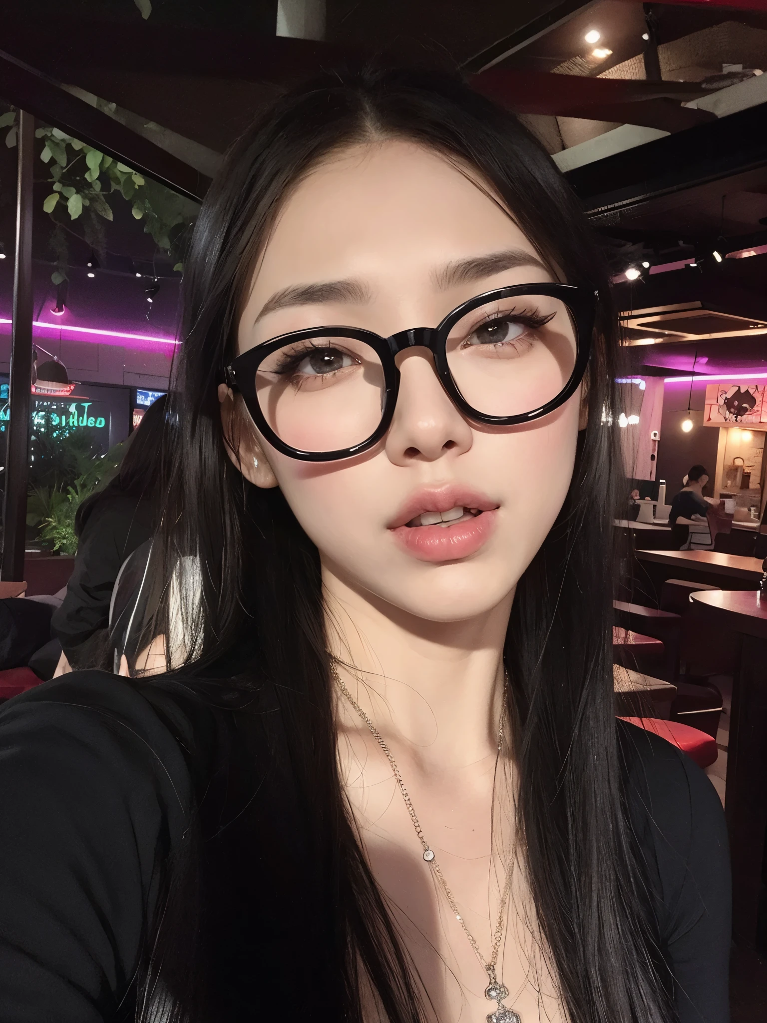arafed woman with anteojos and a necklace posing for a picture, labios claros y de alta calidad, with square anteojos, wearing black frame anteojos, wearing thin large round anteojos, with anteojos, thick anteojos, wearing square anteojos, bella delfina, with black eyeanteojos, con gafas, gafas redondas gruesas, black anteojos, anteojos, cruel korean gothic girl, girl with anteojos