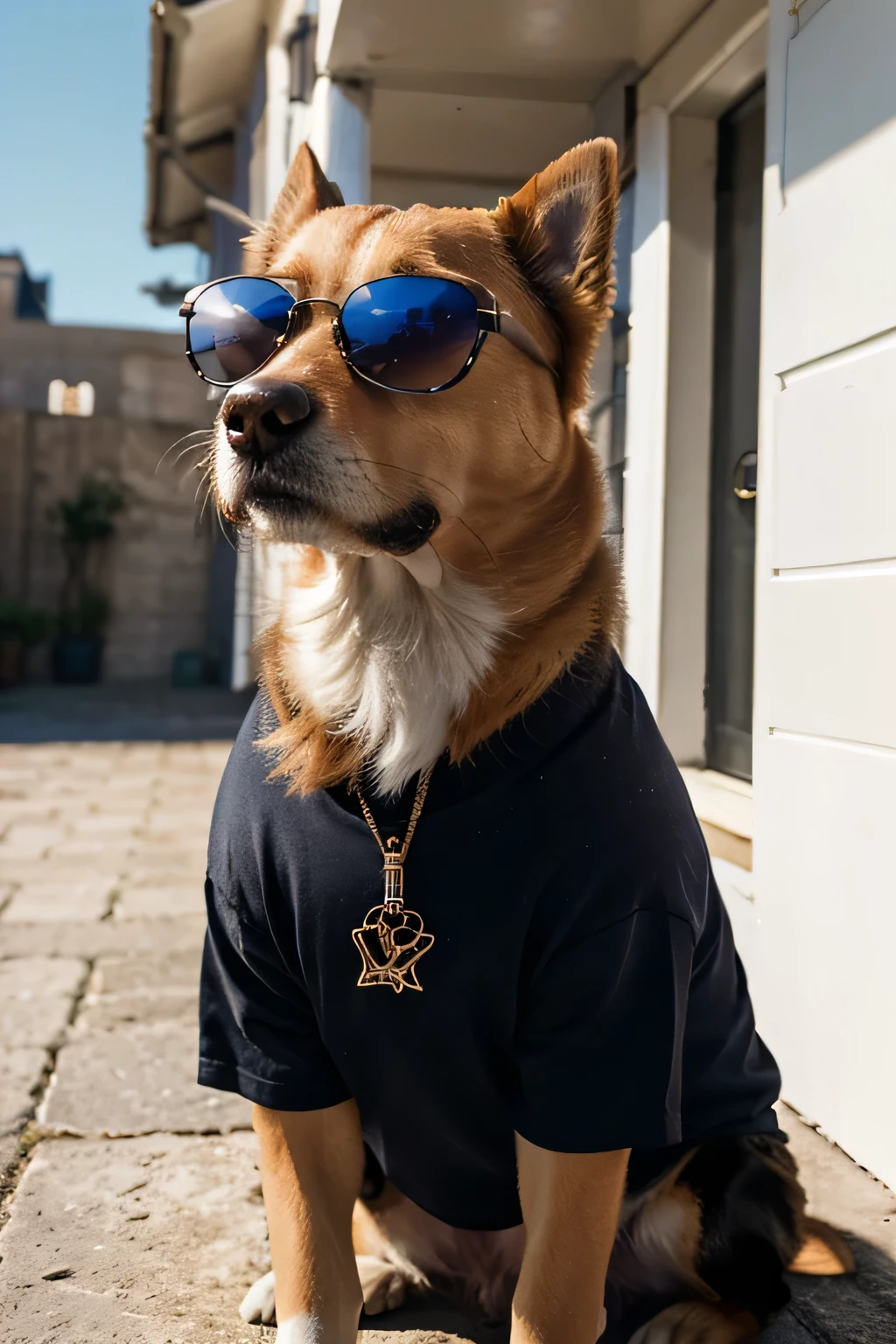 cachorro ansioso, wearing stylish clothes and sunglasses + Realista + cinematic style + sem fundo + luz solar + Luz brilhante + luz lateral + luz ambiente + Luz brilhante cinematic style + Fotografado com lente de 25mm, 8K, Super resolution, Foto profissional RBG, half rear lighting --s 250