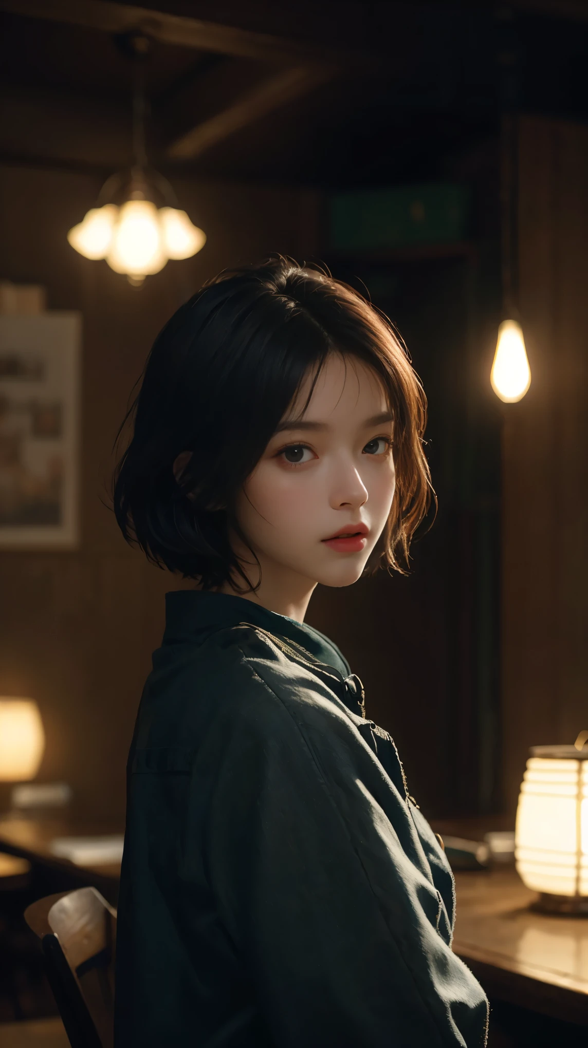 (RAW photos, top quality), (realistic, photorealistic: 1.3), highest quality, high definition, masterpiece, super detail, illustration, 1girl, upper_body, dynamic angle, world masterpiece theater, messy_long_hair, top quality, highly detailed CG Unity 8k wallpaper, ink, stunning, cinematic lighting, lens_flare, dunhuang_ style, ((short hair)), nice hairstyle