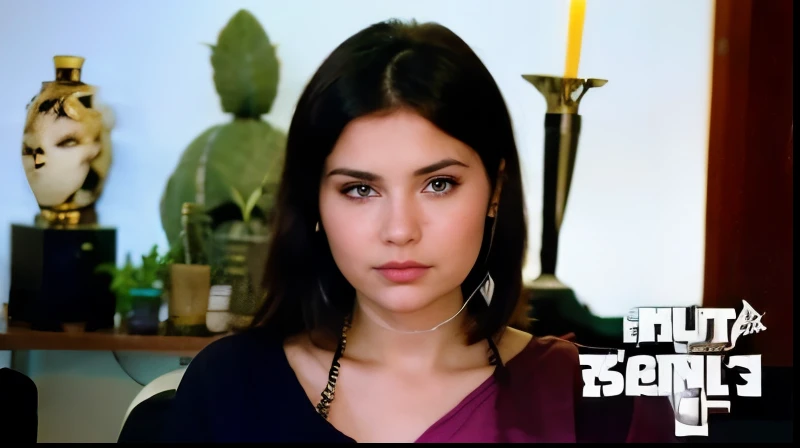 (Por favor genere una imagen de una mujer joven con una camisa y un collar.. She has brown hair, Grande, ojos azules, y un sutil, look de maquillaje natural.Directly looking at the camera, brunette en la cocina. The selfie should show you without visible makeup., and she should be looking directly at the camera. Little Reislin style, closeup, camera close to the face and big. Sexy black bikini and panties closeup, bubble butt