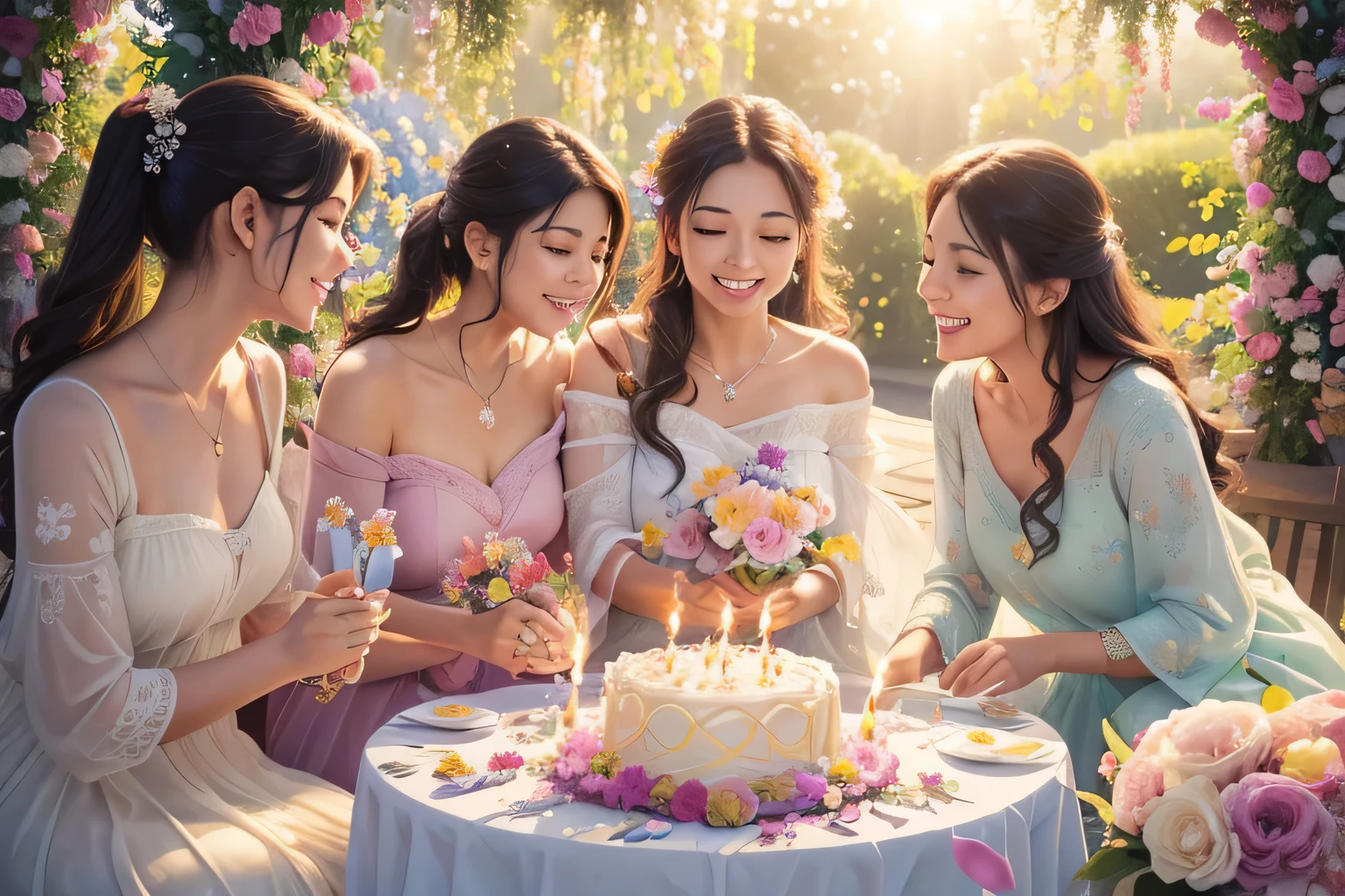 (best quality,4k,8k,highres,masterpiece:1.2),brightly colored,happy birthday flowers,beautifully blooming,gorgeous bouquet,fragrant petals,delicate details,joyful celebration,vibrant colors,artistic composition,exquisite craftsmanship,natural lighting,warm atmosphere,birthday surprise,lovely display,captivating beauty,cheerful mood,life's joy,celebratory spirit,floral delight,memorable moments,blissful occasion,heartfelt wishes,heartwarming gift,whispering breeze,rays of sunlight,unforgettable memories,blissful celebration,nature's artistry,overflowing happiness,delightful fragrance,harmony and bliss,colorful petals,petals dancing in the air,enchanted garden,joyous melody,magical ambience,joyful gathering,sweet surprises,unconditional love, everlasting beauty