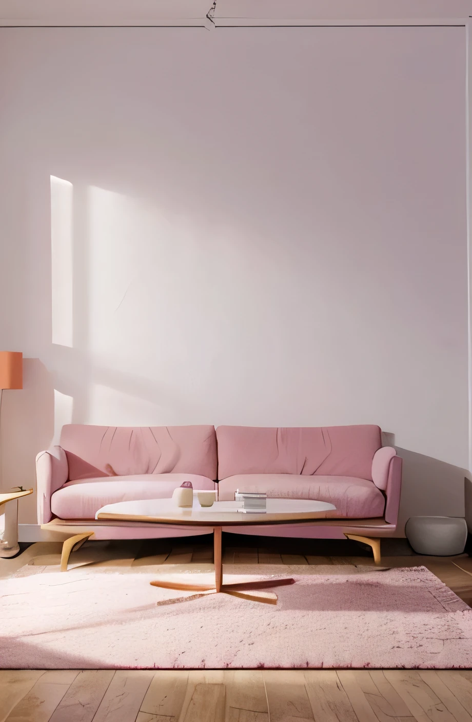 livingroom,blank wall,furnished room, wall angle from front,with a pink table
