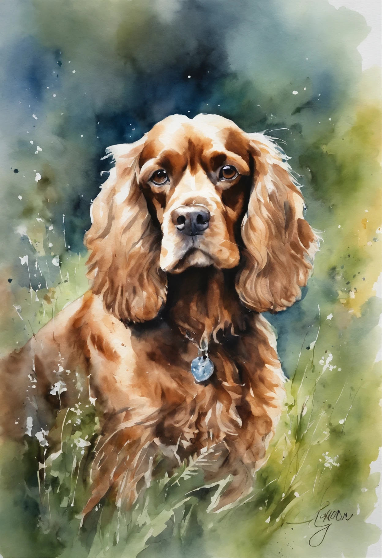 watercolor painting of a female cocker spaniel pet