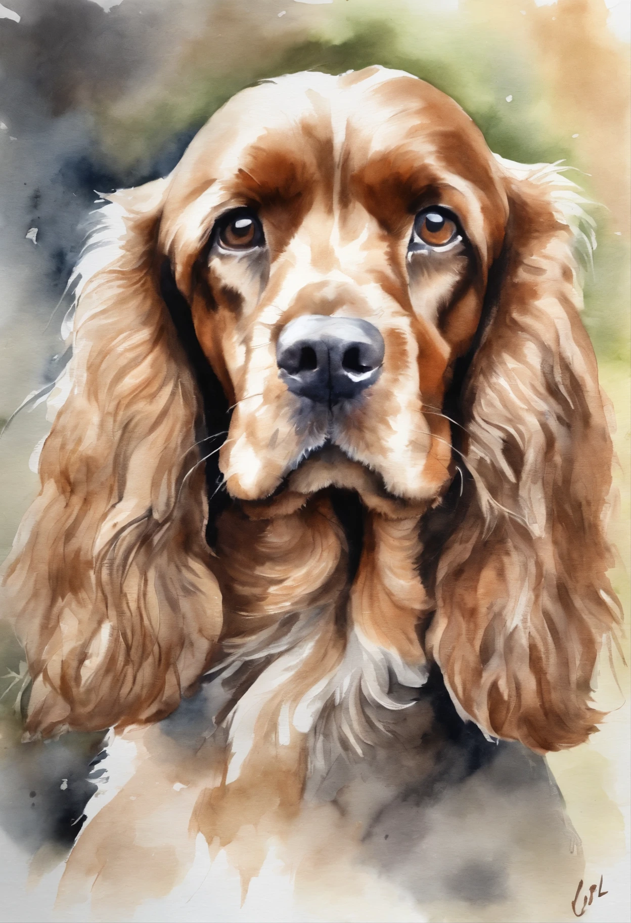 watercolor painting of a female cocker spaniel pet