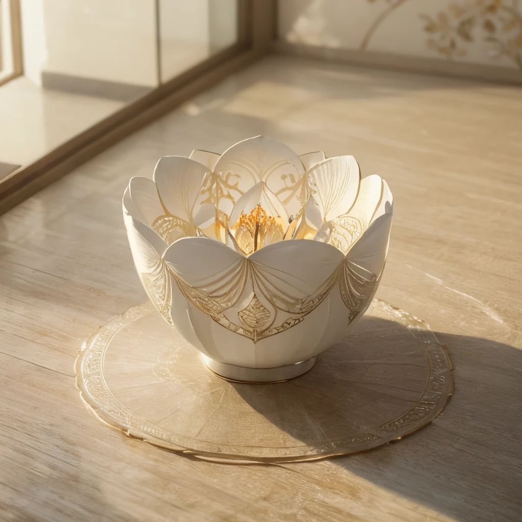 (best quality,4k,8k,highres,masterpiece:1.2),ultra-detailed,realistic,beautiful lotus flower design,serene,traditional,soft lighting,gently floating petals,subtle color palette,elegant composition,classic art style,delicate details,artistic representation,graceful movement,natural environment,calm water surface,reflection,majestic beauty,inspiring tranquility,peaceful atmosphere,harmonious balance,meticulous craftsmanship,distinctive ornamental motifs,meticulously drawn lines,botanical accuracy,petal texture,pure and graceful,serenity and purity,sublime and ethereal,emotional symbolism,radiates peace and serenity,intricate patterns,subtle shading,exquisite contours,symbolizes purity and enlightenment,inspiring mindfulness and spirituality,simple yet powerful symbol of beauty and divinity,harmony with nature,simplicity and elegance,intertwining of beauty and spirituality