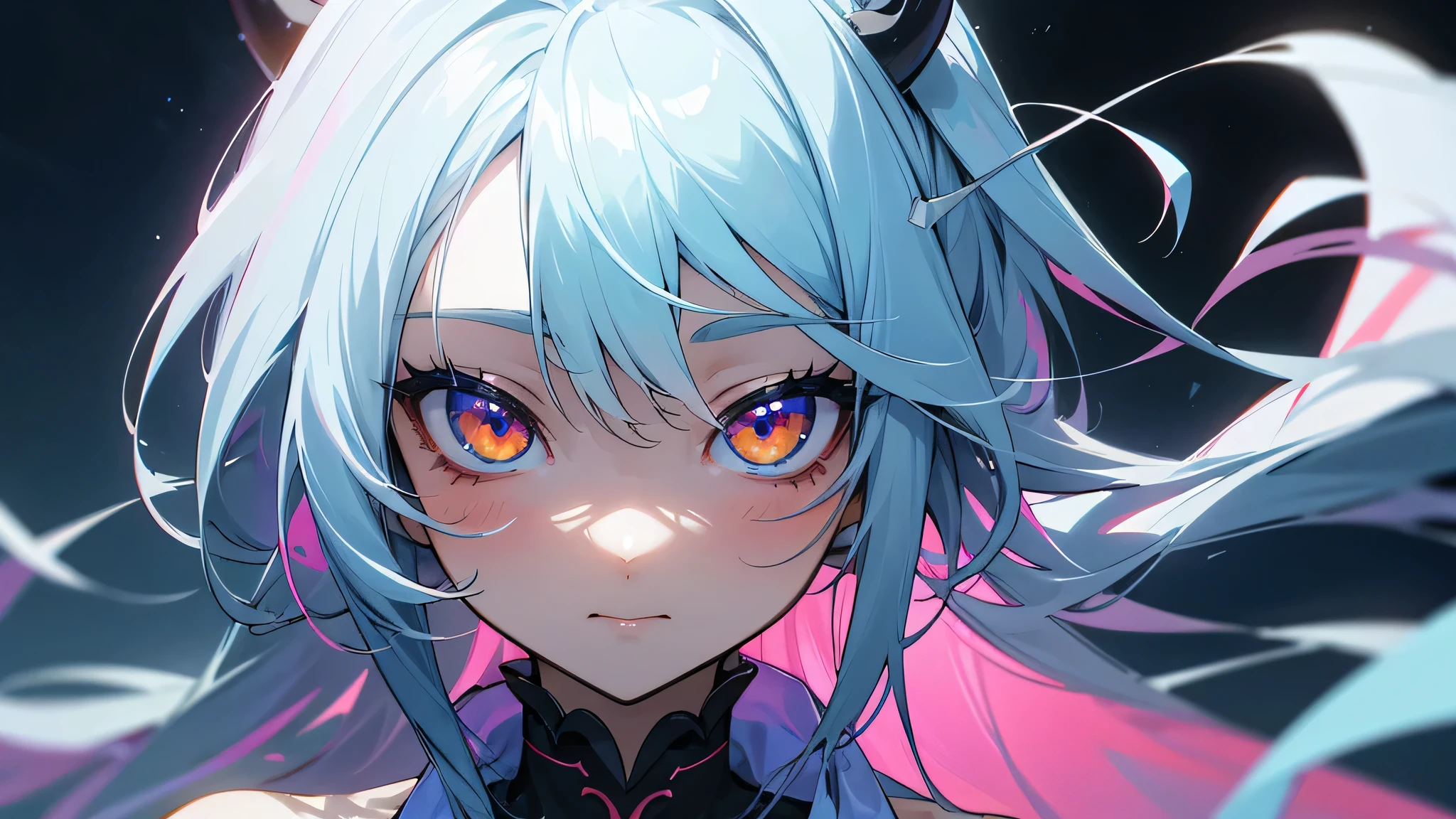 Create a high-quality image using artificial intelligence that depicts a cute anime girl with demonic features. The girl must have delicate and captivating features, com olhos expressivos e cabelos exuberantes. Your appearance should convey a mysterious and seductive aura, combining angelic and demonic elements harmoniously. A imagem deve ser detalhada e envolvente, with attention to the smallest details to ensure a stunning representation of the anime&#39;s demon girl. Certifique-se de que a qualidade da imagem seja excepcional, destacando-se pela nitidez, cores vibrantes e texturas realistas.