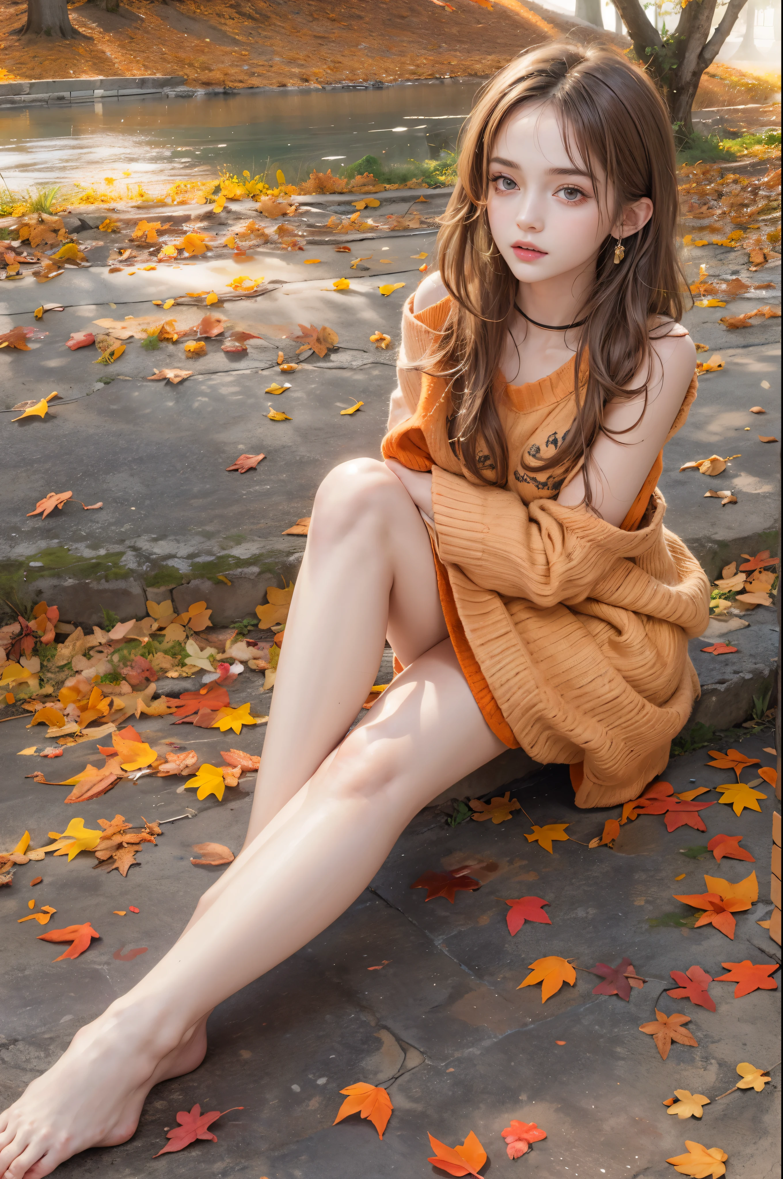 masterpiece, best quality, high quality, High definition, High quality texture, High quality shadow, high detail, beautiful detailed, finely detailed, extremely detailed cg, detailed texture, a realistic representation of the face, realistic, colorful, delicate, sharp focus, (intricate details, makeup, PureErosFace_V1:0.5), (detailed beautiful delicate face, detailed beautiful delicate eyes, a face of perfect proportion, high detailed skin, detailed skin, best ratio four finger and one thumb, skiny and thin:1.3), 1girl, , tall, (smooth_abs:1.55), (abs:0.5), pretty, masterpiece, highres, (long_skinny_legs), (straight_legs), (skinny_waist), (((fair skin))), white skin, (((pale skin))), (Emma_watson), big_breast, (((Caucasian))), Light blonde hair, full body, portrait of 1 cute blonde girl, film grain, Fujifilm XT3, dreamy. ((full body)), ((from side)), ((Sit on a park bench, slender leg)), Short orange short skirt, (Campus style), autumn afternoon warm lights, bloom, orange fog, motion, Simple blurred background, ((orange knit bandeau)), orange fruit