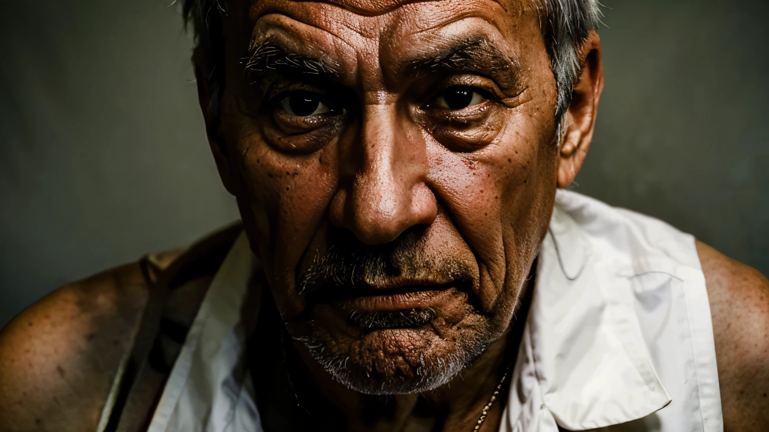 Portrait of an old man with serious features, high-resolution photography