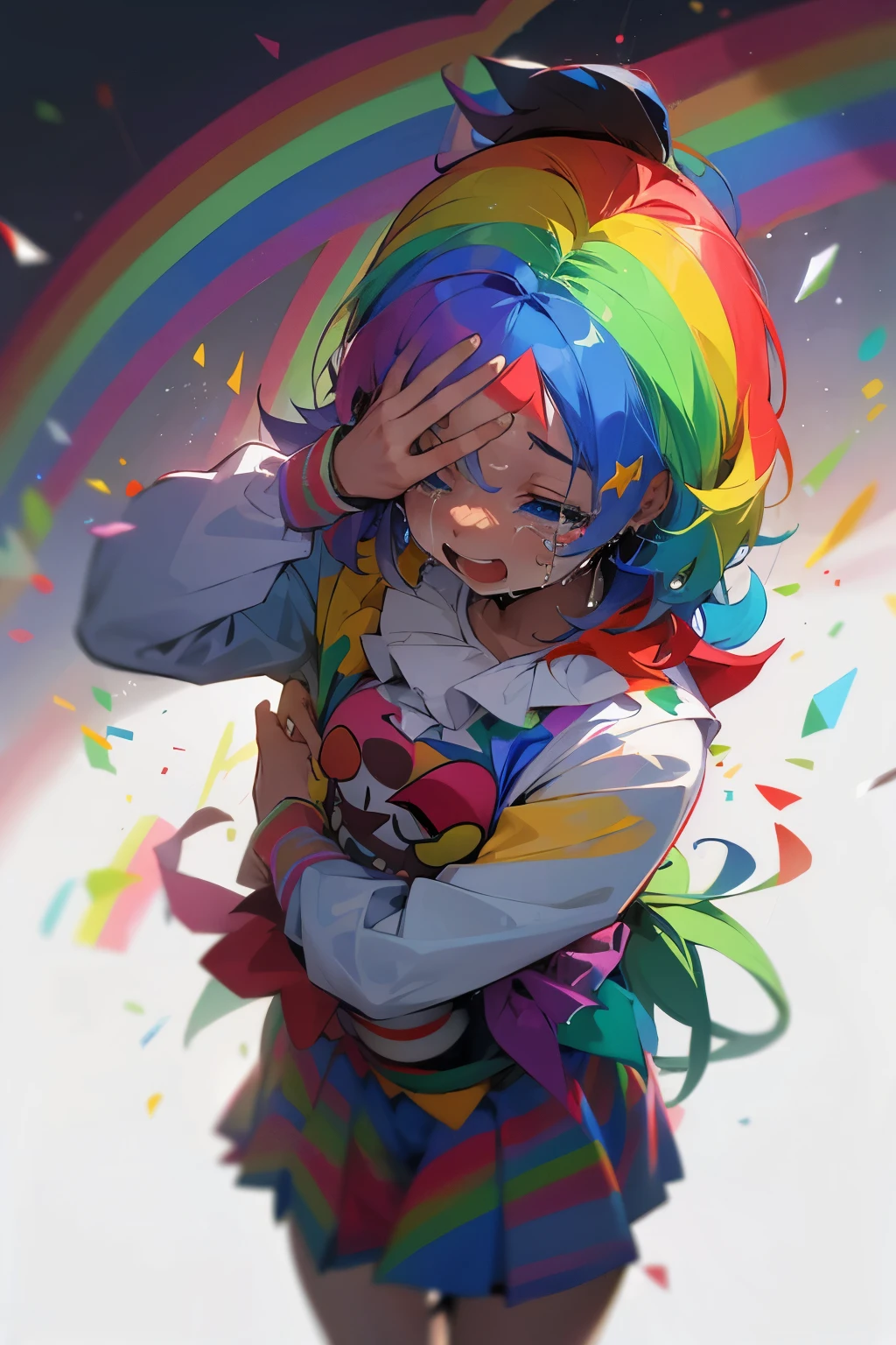 crying  rainbow clown, with jordans