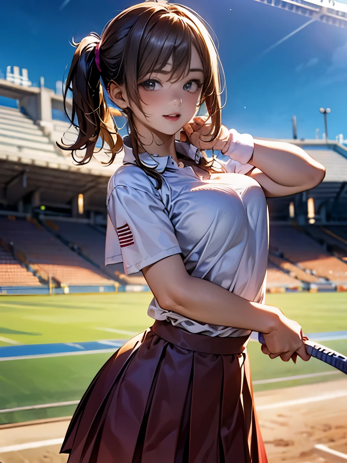 RAW image quality、8K分辨率、Ultra-detailed CG footage、1girl in、A smile、The shirt、skirt by the、（Colossal tits）Chilarism、Japan High School Student Uniform、serafuku、Thin summer clothes、（Transparent hard nipples erect:1.4）、Upper body portrait、Dynamism!!Running with the wind、(kicking a soccer ball:1.4)、