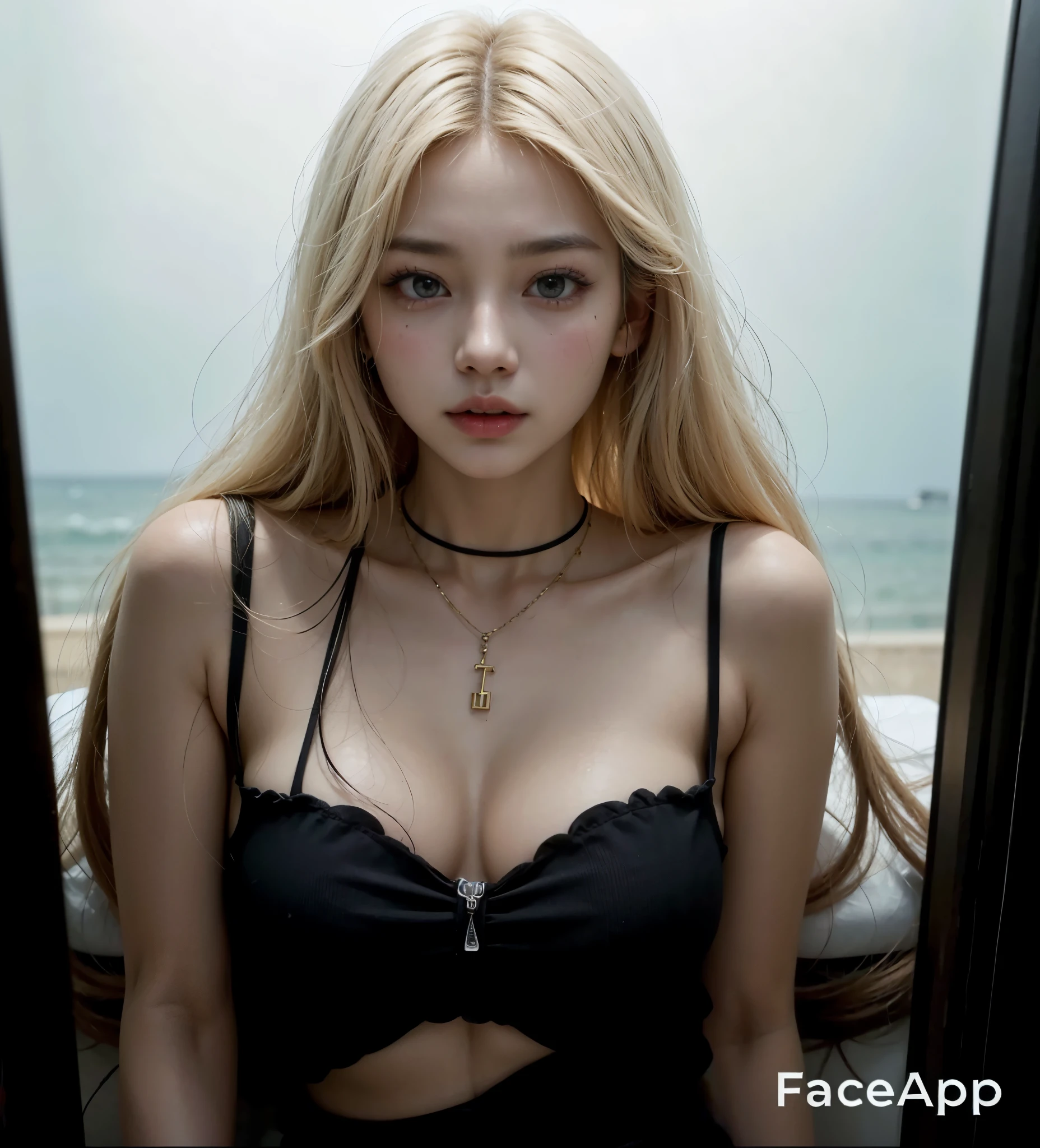 um close up de uma mulher coreana, Jenny Kim, BLACKPINK, Jennie in a black bra top posing for a photo, cara com artgram, beautiful aesthetic face, even model | artegerm, adorable and pale korean face, obras de arte no estilo de guweiz, female korean idol portrait, trending artegerm, linda mulher sul-coreana, cara de ahegao, like artegerm, Linda jovem coreana, cabelo loiro