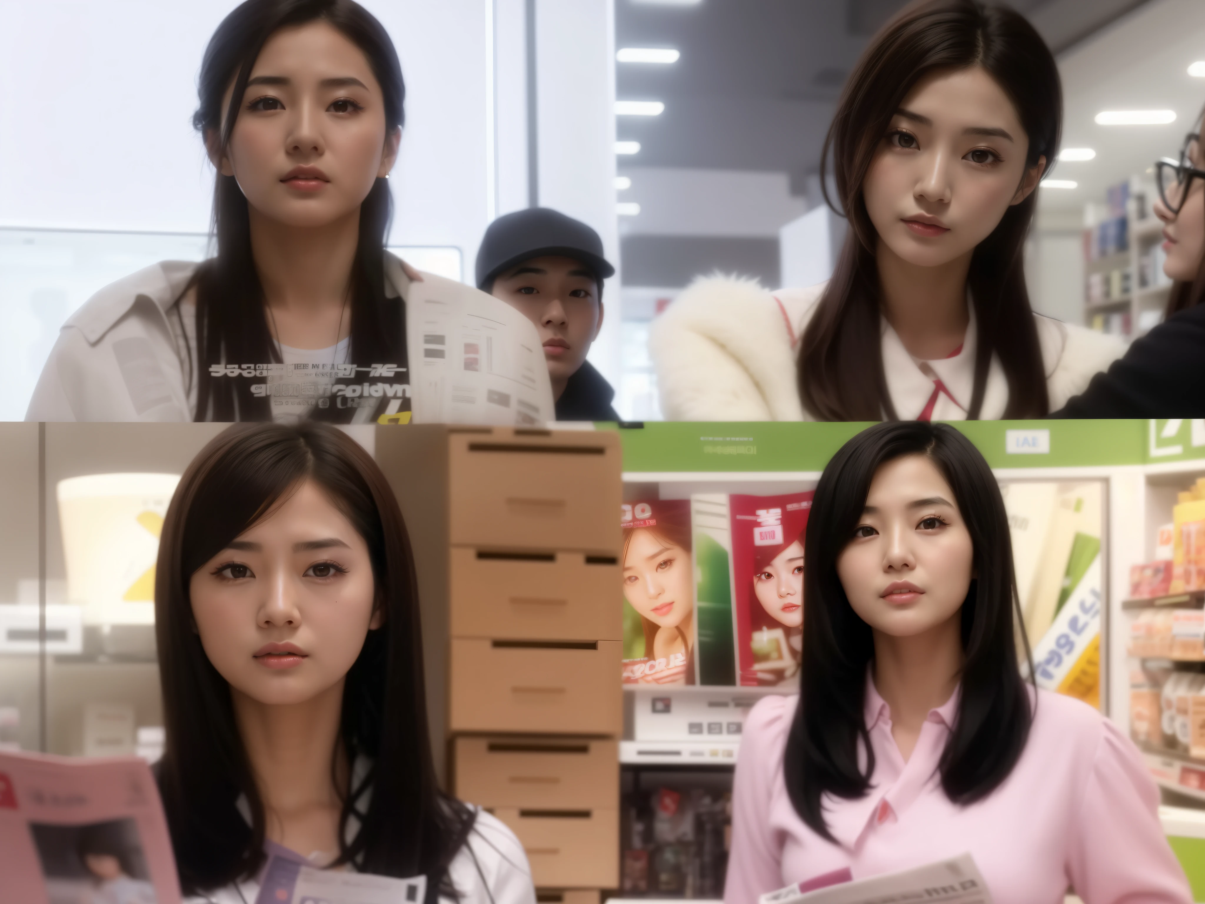 arafed image of a woman in a store with a newspaper, [ realistic photo ]!!, cute korean actress, kwak ji young, female actress from korea, with cute - fine - face, jiyun chae, inspired by Yun Du-seo, lee ji-eun, lee ji - eun, cute-fine-face, cute - fine - face