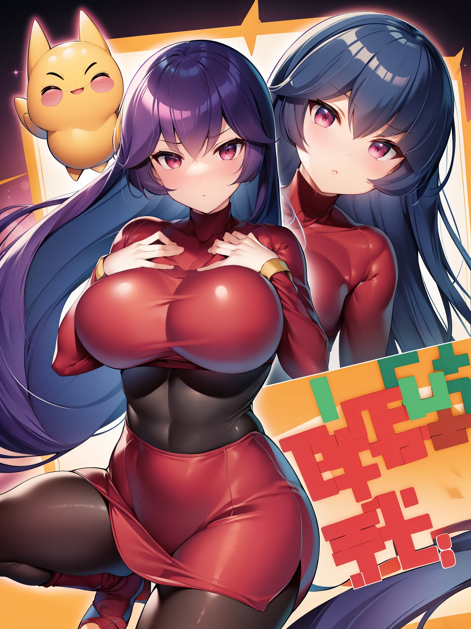 (masterpiece、highest quality: 1.2)、Pokémon、Jujube、big tits milf、big tits milf、big tits milf、Yamabuki City Gym Leader、エスパータイプPokémonの使い手、esper girl、superpower、Fudin's psychokinesis、Long straight hair with bangs and black hair solo、sabrina、Pokémon、long hair、purple hair、dull bangs、red eyes、red sweater dress、(white gloves: 1.2)、Black sash、(black leggings: 1.1)、 (body suit:1.1)、pantyhose、big breasts、knee boots、simple background