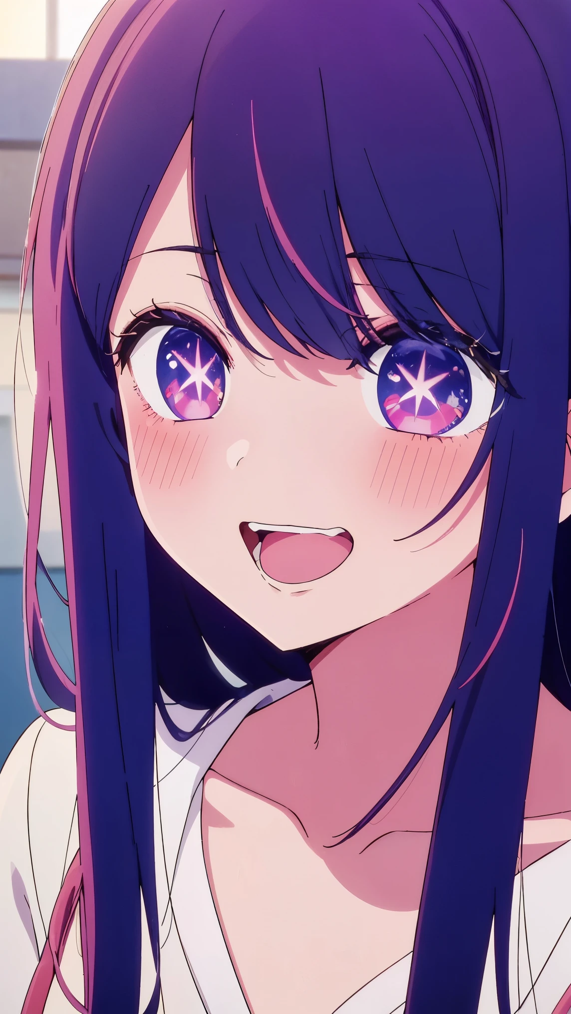 長い髪と紫の目をしたanime girl, A painting inspired by Puru, tumbler, conceptual art, anime best girls, anime moe art style, Another close-up of Iwakura, Anime visuals of cute girls, ルーシーという名前のanime girl, iwakura lain, Still from the TV anime, anime stills, (anime girl)、(((city)))、laughter、open your mouth、Ai Hoshino、(((private server)))