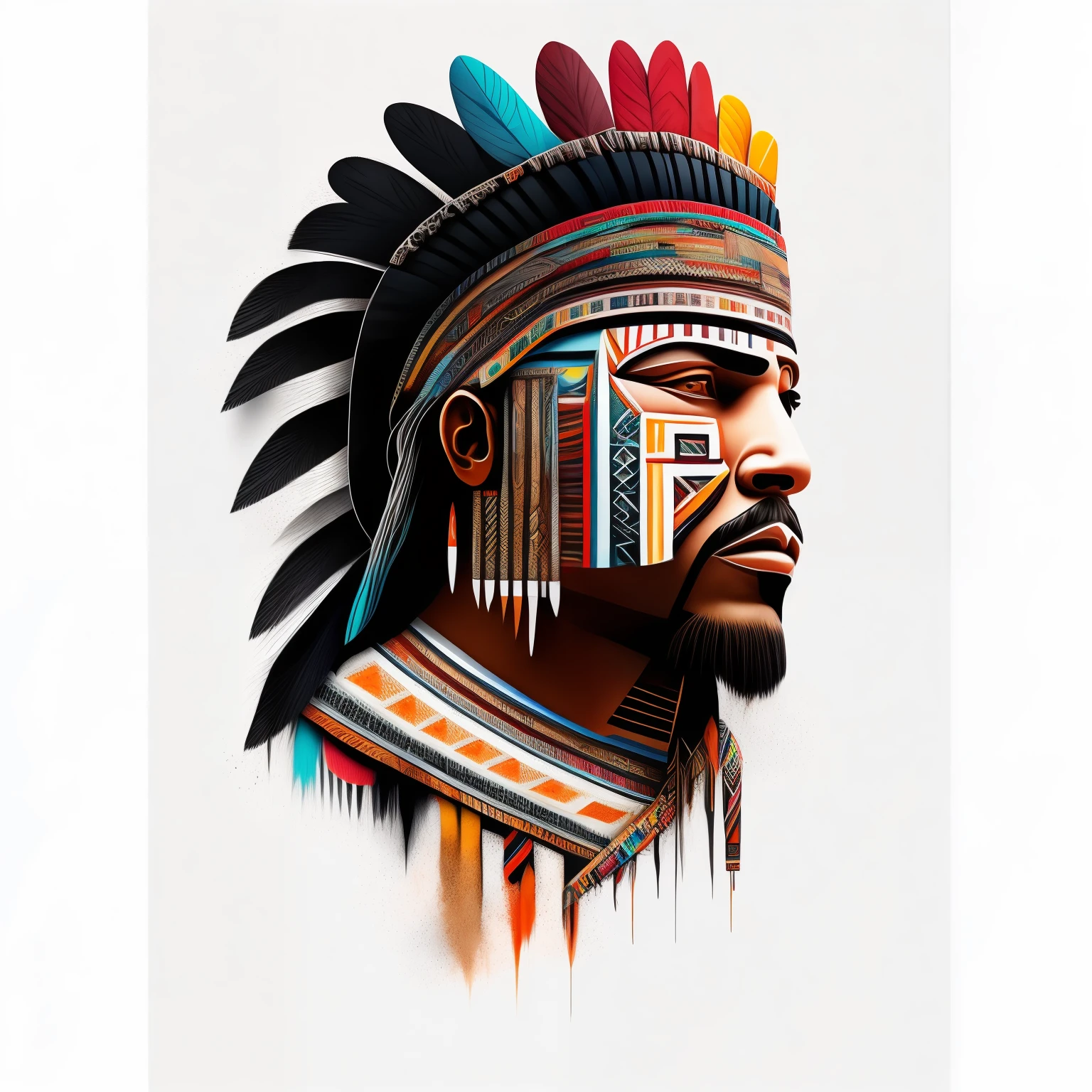white background, urban art type, Aztec warrior, 8k, bright colors