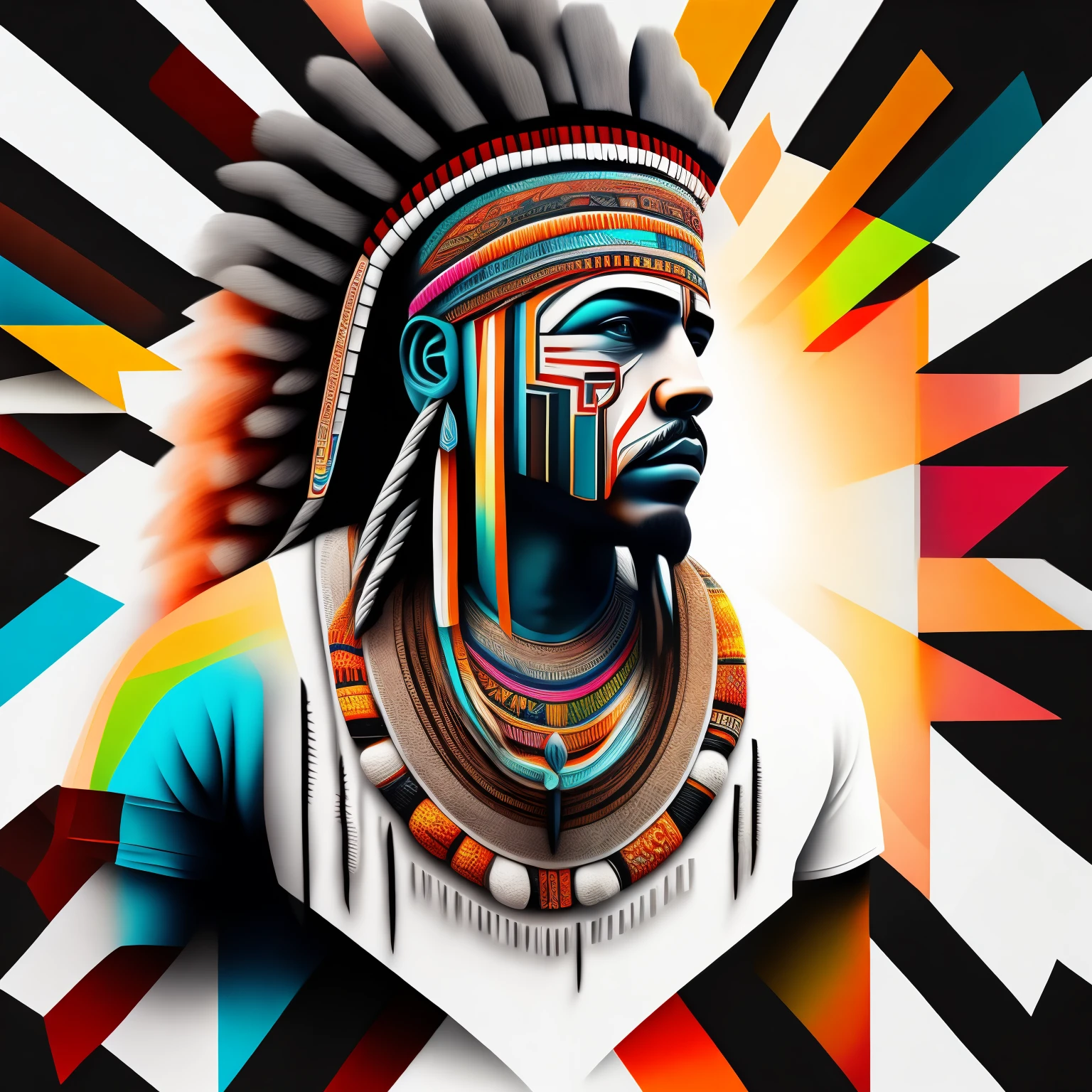 white background, urban art type, Muisca warrior, 8k, bright colors