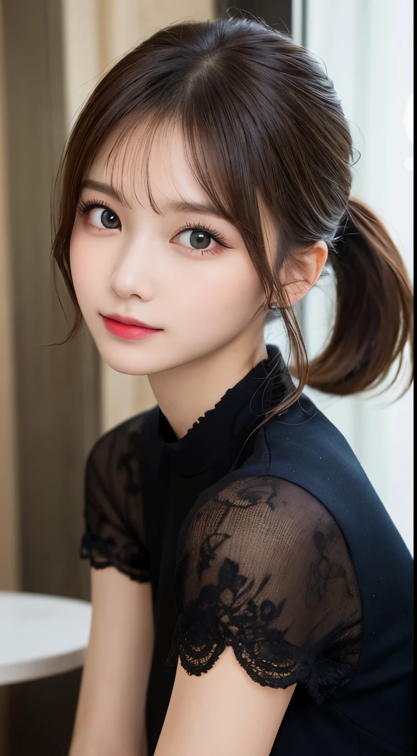 table top, highest quality, shape, Super detailed, finely, High resolution, 8k wallpaper, 完璧なダイナミックな構shape, beautiful and detailed eyes, medium hair, small breasts, natural color lip, random sexy pose,smile,20 year old girl、midnight、beautiful and detailed face、perfect and beautiful face,Big eyes、RAW photo、Expressing feminine poses with your whole body、beautiful and detailed eyes、small face、beautiful duplex、slim face and style,luxury brand mink coat(inside:black winter dress)、beautiful golden ratio face,twin ponytail hair