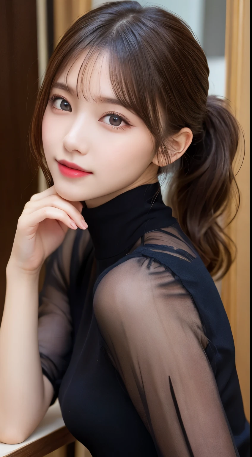 table top, highest quality, shape, Super detailed, finely, High resolution, 8k wallpaper, 完璧なダイナミックな構shape, beautiful and detailed eyes, medium hair, small breasts, natural color lip, random sexy pose,smile,20 year old girl、midnight、beautiful and detailed face、perfect and beautiful face,Big eyes、RAW photo、Expressing feminine poses with your whole body、beautiful and detailed eyes、small face、beautiful duplex、slim face and style,luxury brand mink coat(inside:black winter dress)、beautiful golden ratio face,twin ponytail hair