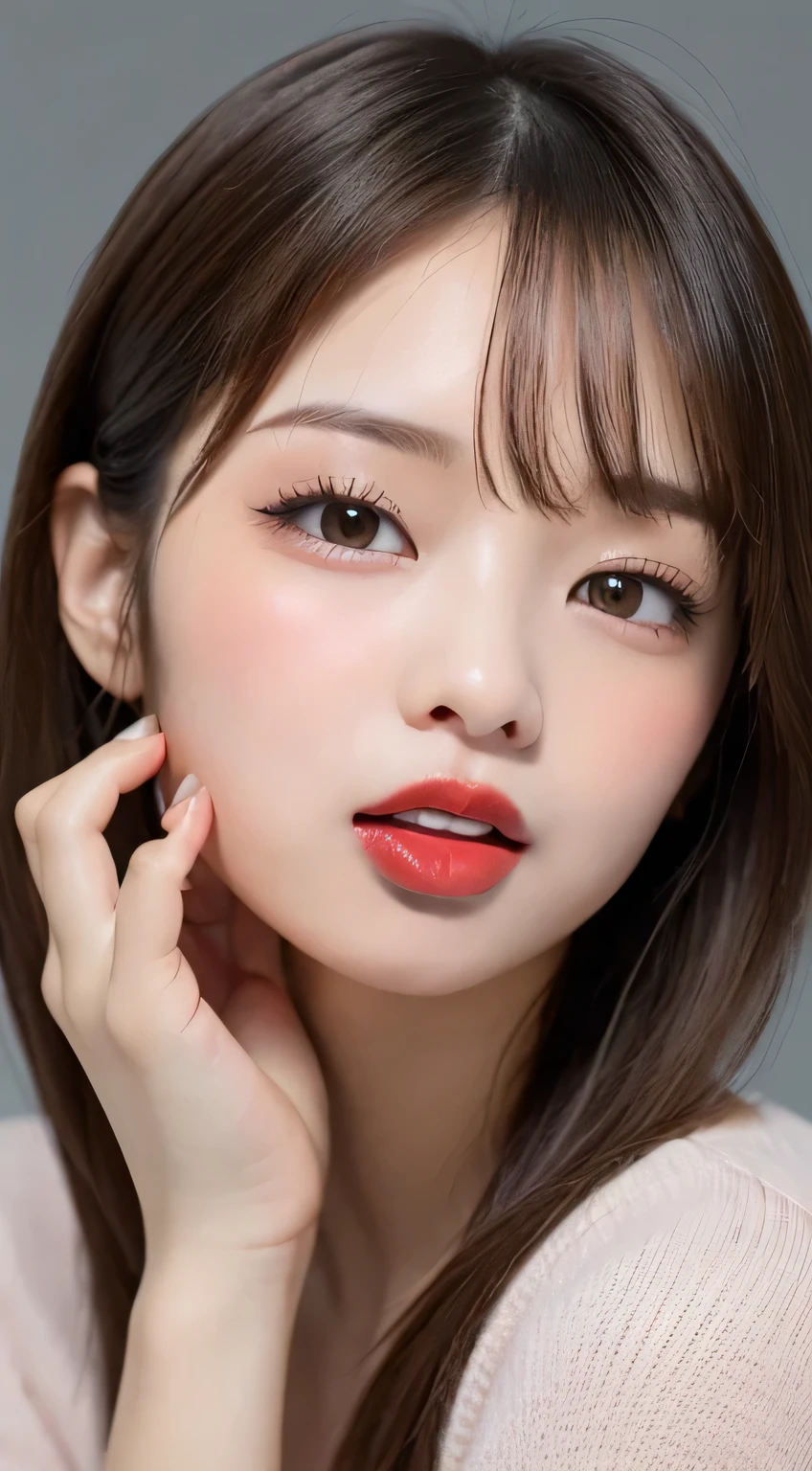 Very cute idol、((stick out tongue))、((half open mouth))、Red lip gloss、(((The look of waiting for a kiss)))
