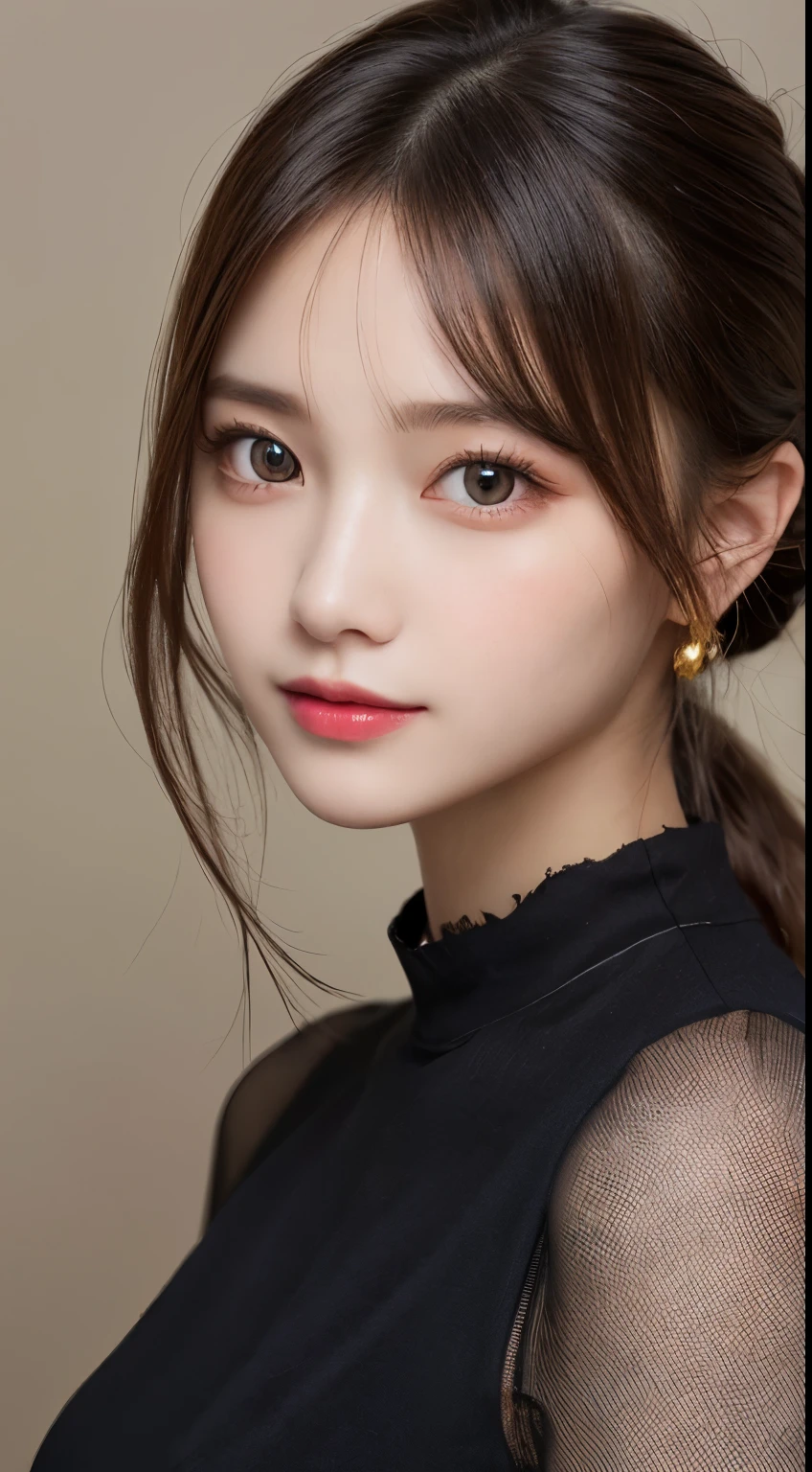 table top, highest quality, shape, Super detailed, finely, High resolution, 8k wallpaper, 完璧なダイナミックな構shape, beautiful and detailed eyes, medium hair, small breasts, natural color lip, random sexy pose,smile,20 year old girl、midnight、beautiful and detailed face、perfect and beautiful face,Big eyes、RAW photo、Expressing feminine poses with your whole body、beautiful and detailed eyes、small face、beautiful duplex、slim face and style,luxury brand mink coat(inside：black winter dress)、beautiful golden ratio face,twin ponytail hair