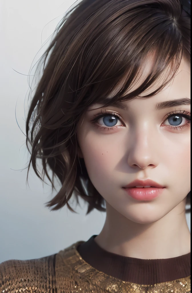 (Representative works:1.3), (8K, photorealistic, RAW photo, Highest image quality: 1.4), (1girl), beautiful face, (realistic face), (dark brown hair、short hair:1.3), beautiful hairstyle, realistic eyes, beautiful detailed eyes, (realistic skin), beautiful skin, (sweater), disorganized, Charm, ultra high resolution, Super realistic, High definition, golden ratio
