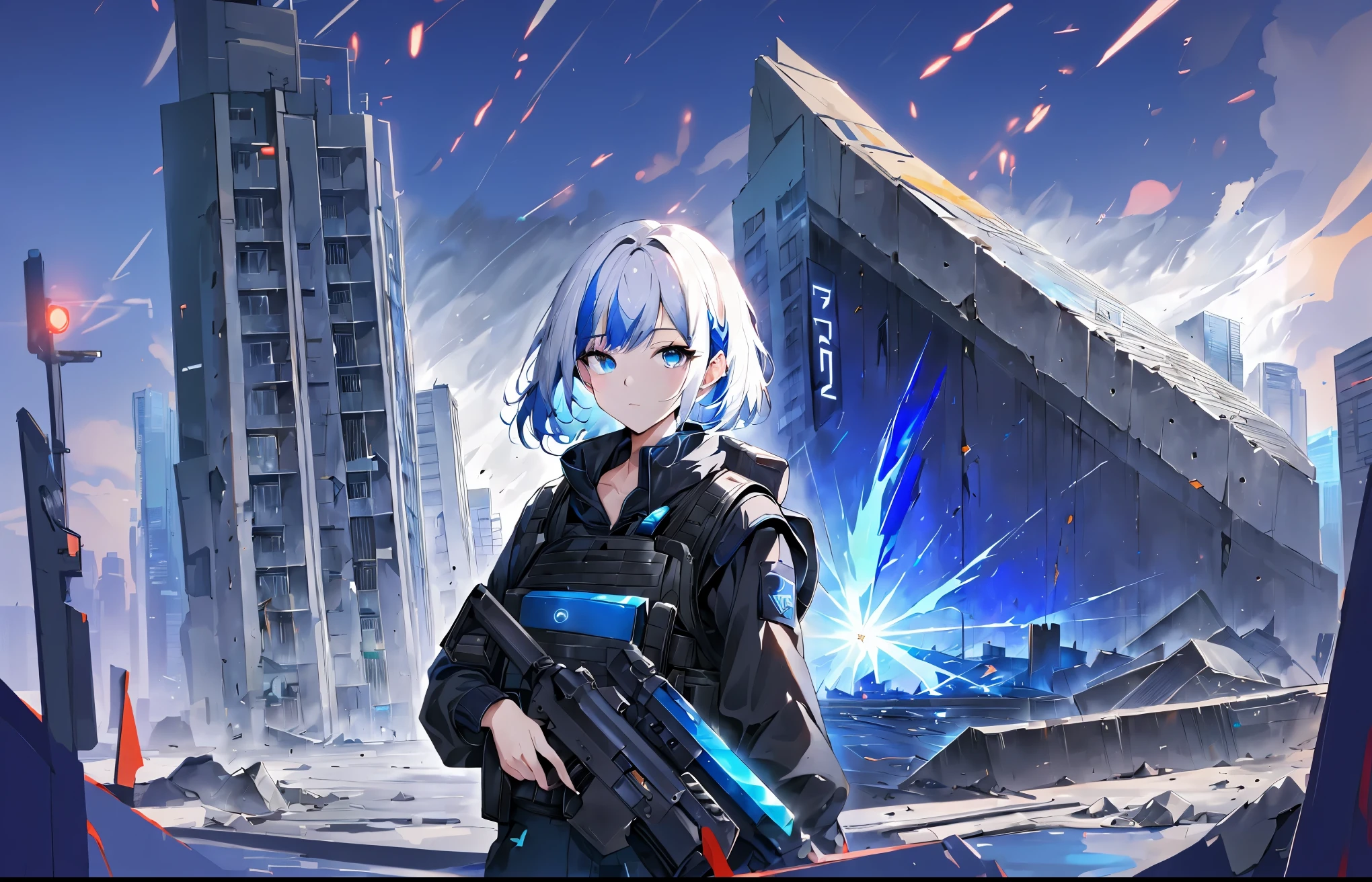 anime girl with a gun in a futuristic city, meilleur fond d&#39;screen anime 4k konachan, Digital cyberpunk animated art, inspired by Leng Mei, badass anime 8k, 4k animated style, Fond d&#39;4k animated screen, mechanized soldier girl, digital cyberpunk - anime art, cyberpunk anime fille mech, Fond d&#39;screen&#39;4K animated art, Fond d&#39;screen&#39;4K animated art