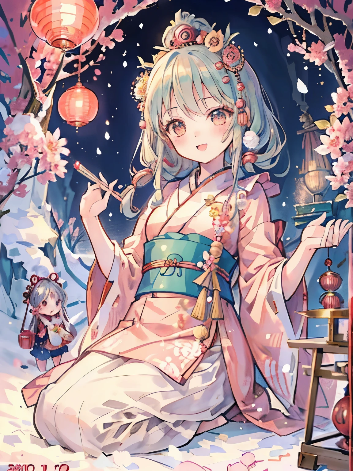 girl,(Hina doll:1.3),(🎎:1.2),(Let's turn on the light in the snow cave:1.2),(Let's give flowers peach blossoms:1.2),(Five-nin musical accompaniment flute drum:1.2),(Today is a fun Hinamatsuri:1.25)